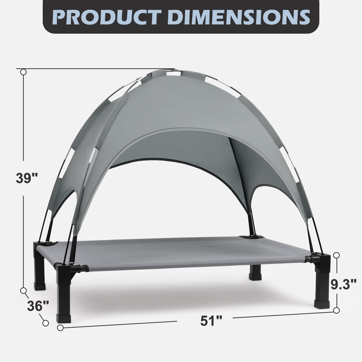 Heeyoo Elevated Dog Bed With Canopy, Outdoor Dog Bed Cot With Removable Shade Tent, Portable Raised Pet Cot Cooling Bed For Dogs
