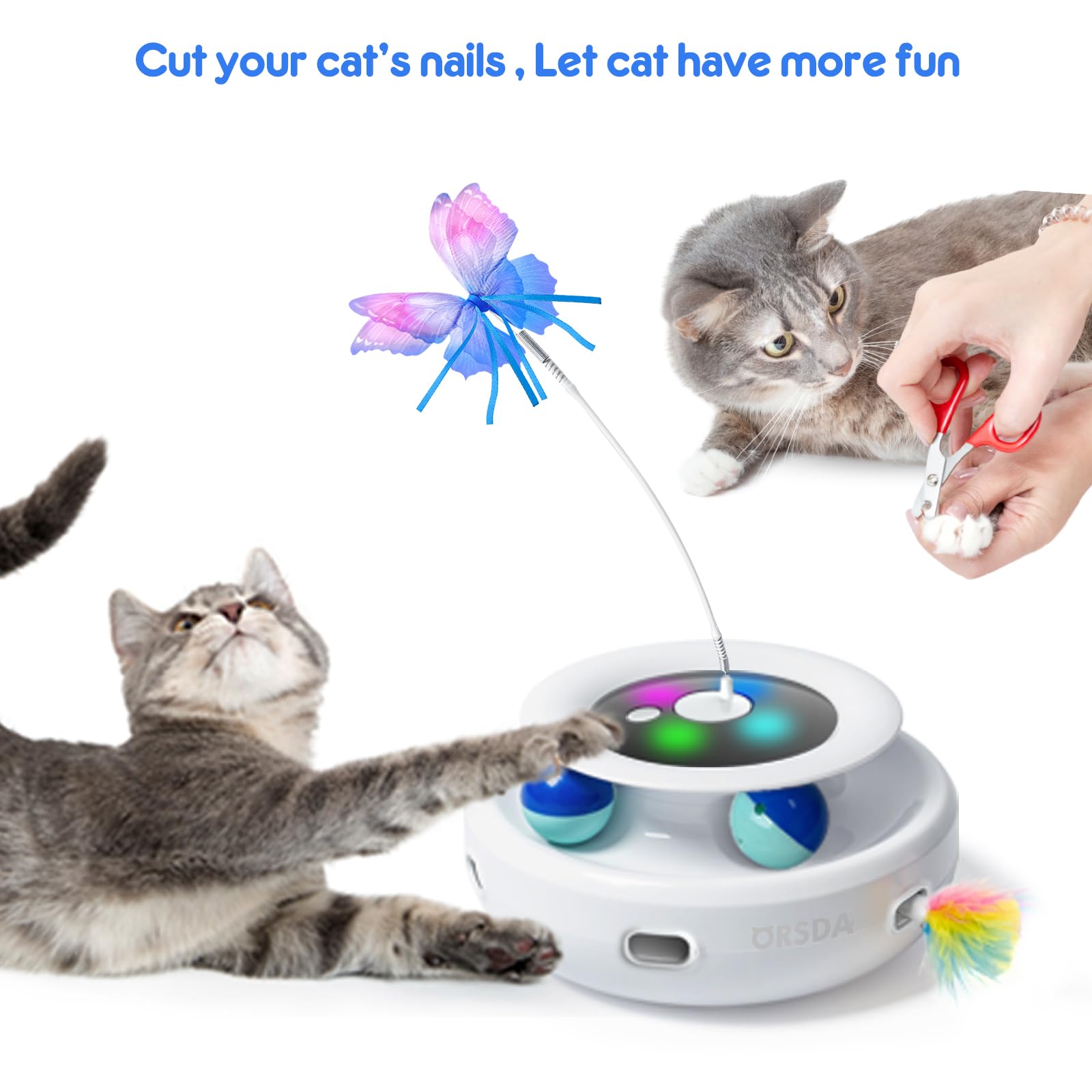 Orsda3 Pcs Cat Toy Replaceable Butterflies Toy Accessories, Handmade Fabric Butterfly Toys