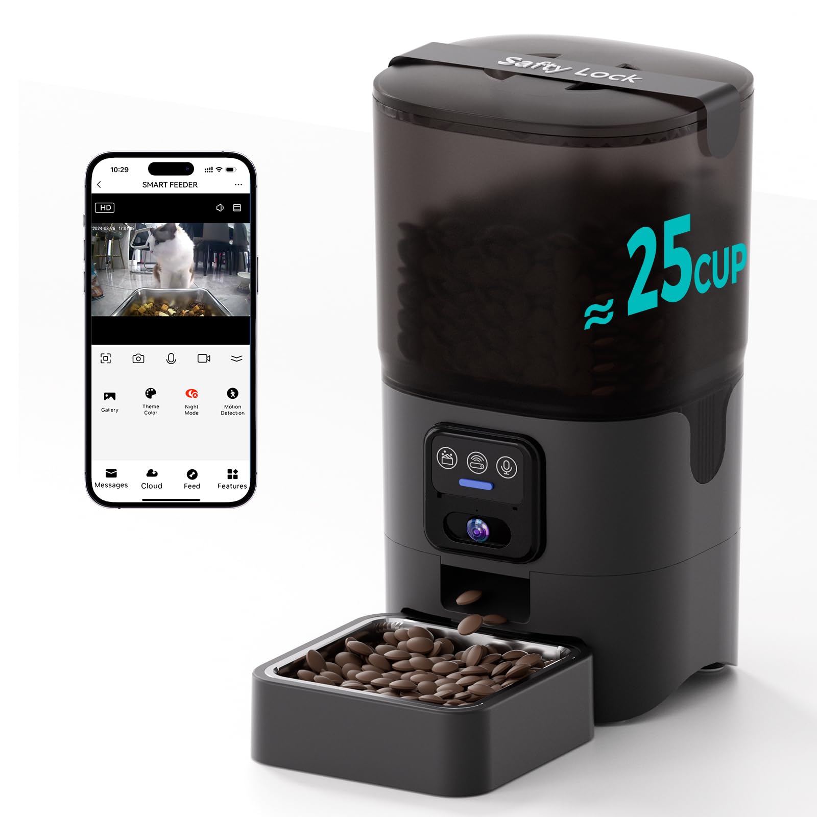 PAPIFEED Automatic Cat Feeder,Camera 1080P HD - 6L Pet Feeder, 2.4/5G WiFi Smart App Control, Bluetooth Assist Link,Wide-Angle L