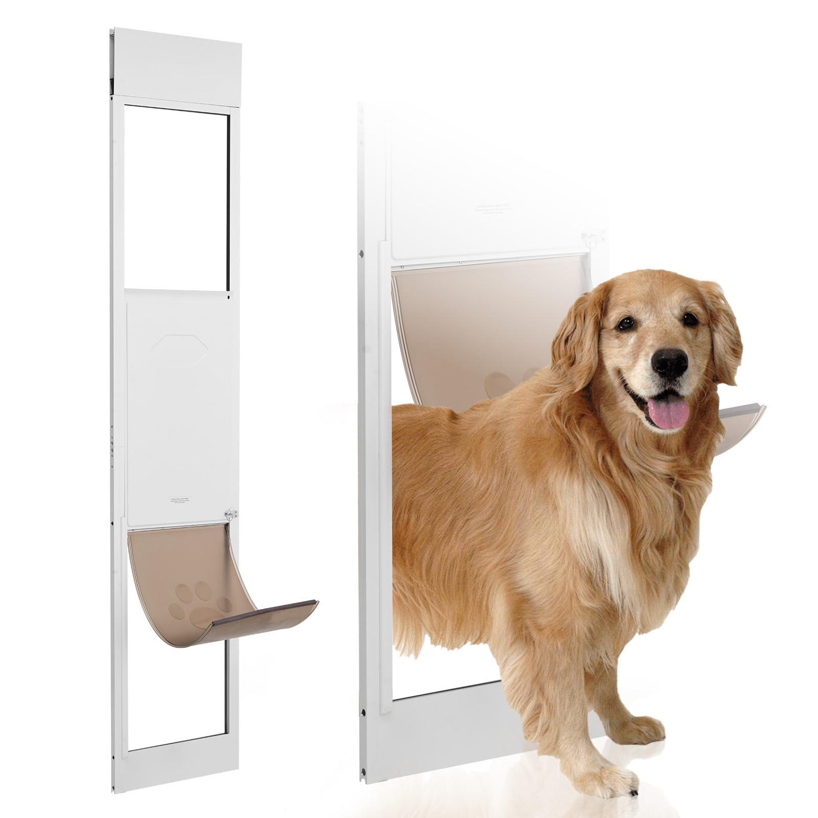 VEVOR Dog Door for Sliding Glass Door, 75 7/8''-80 11/16'' Adjustable Height Doggy Door for Sliding Doors, Aluminum Frame Temper