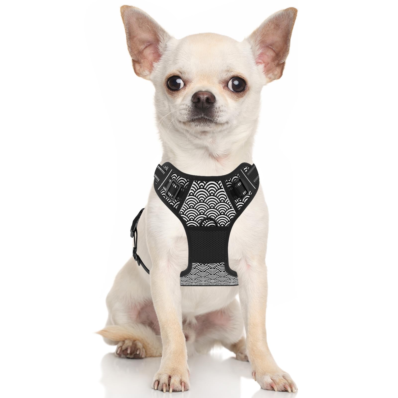 Rnivvi No Pull Dog Harness, Cute Wave Reflective Small Sized Puppy Kitten Harness, Adjustable Soft Padded Vest for Small Dogs, C