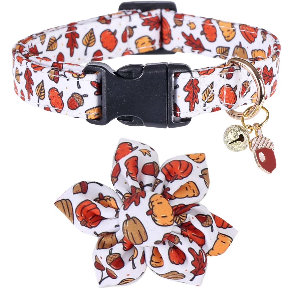 Thanksgiving Day Dog Collar Fall With Sunflower And Bell Autumn Holiday Adjustable Pet Collars For Dogs (Acorn,Medium)