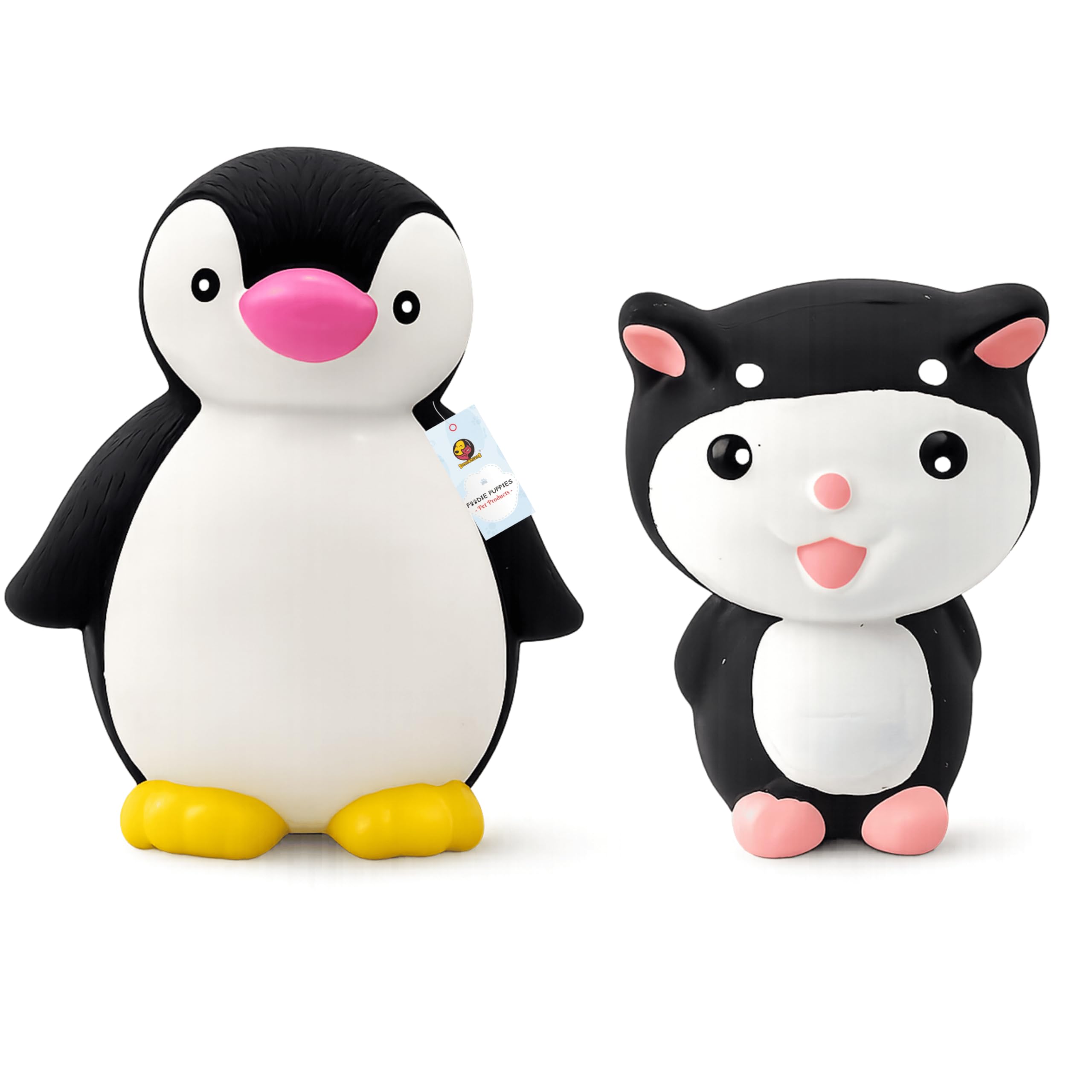 Foodie Puppies Squeaky Latex Dog Toy Combo (Kitty + Penguin) | Soft NonToxic Chew Toys for Puppies & Small Dogs | Durable Inter