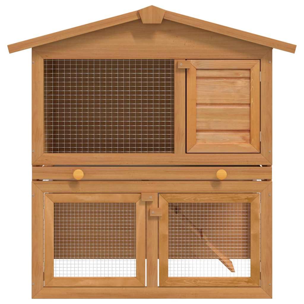 vidaXL Outdoor Rabbit Hutch, 2-Layer Pet Cage with 3 Doors, Wood-Constructed Animal House, Spacious Design for Small Pets with Iron Wire Mesh for Ventilation