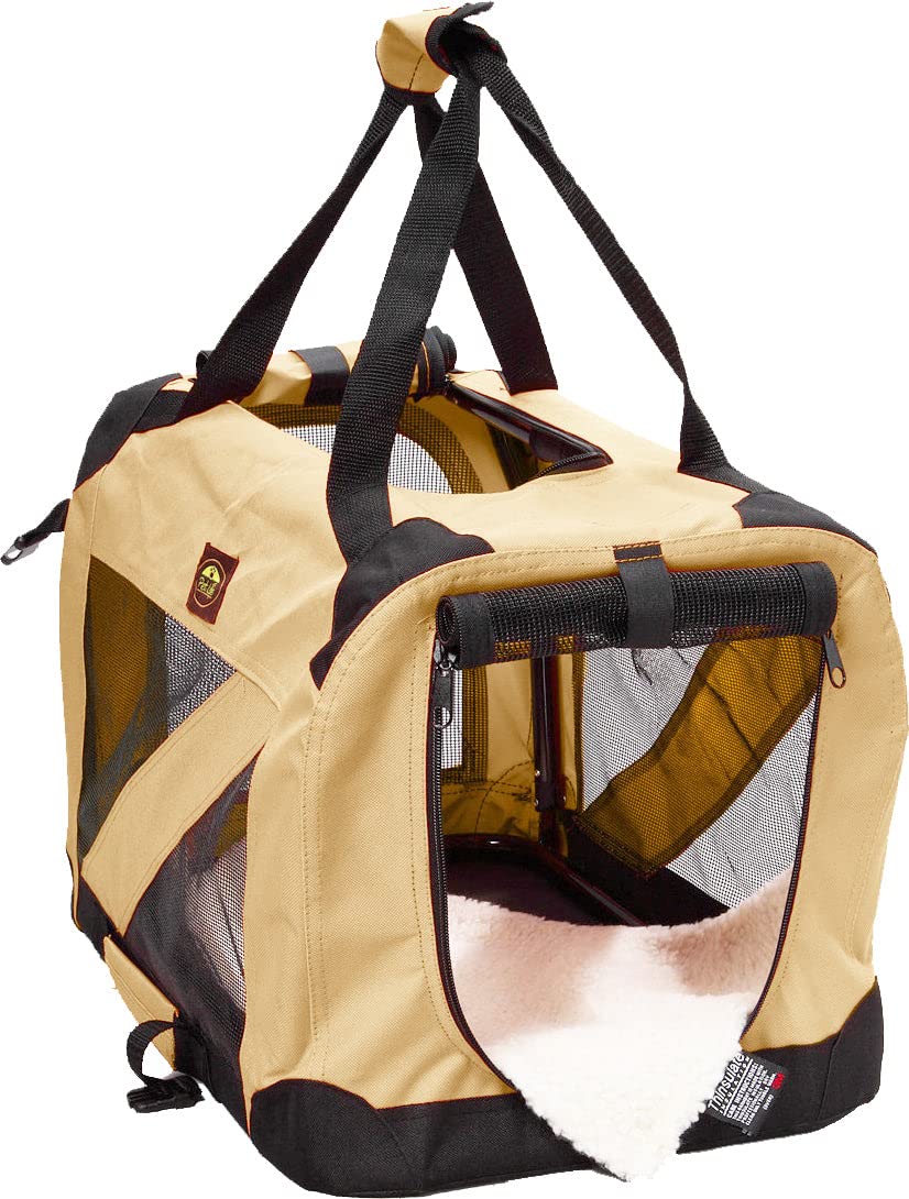 Pet Life '360° Vista View' Zippered Soft Folding Collapsible Durable Metal Framed Pet Dog Crate House Carrier, X-Small, Khaki