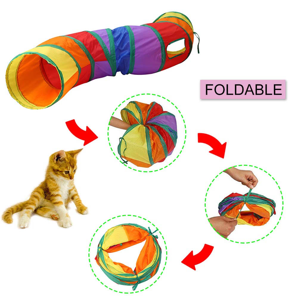 Andiker Cat Tunnel, S-Shape Cat Tunnel Pet Tube Collapsible Play Toy Indoor Outdoor Toys For Exercising Hiding Training And Running Cat Puzzle Toy With 2 Side Holes (Multi-Colored)