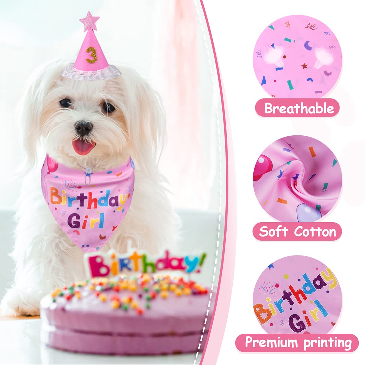 Yicostar Dog Birthday Decorations, Dog Birthday Hat With Numbers For Large Medium Small,Pet Supplies (Pink)