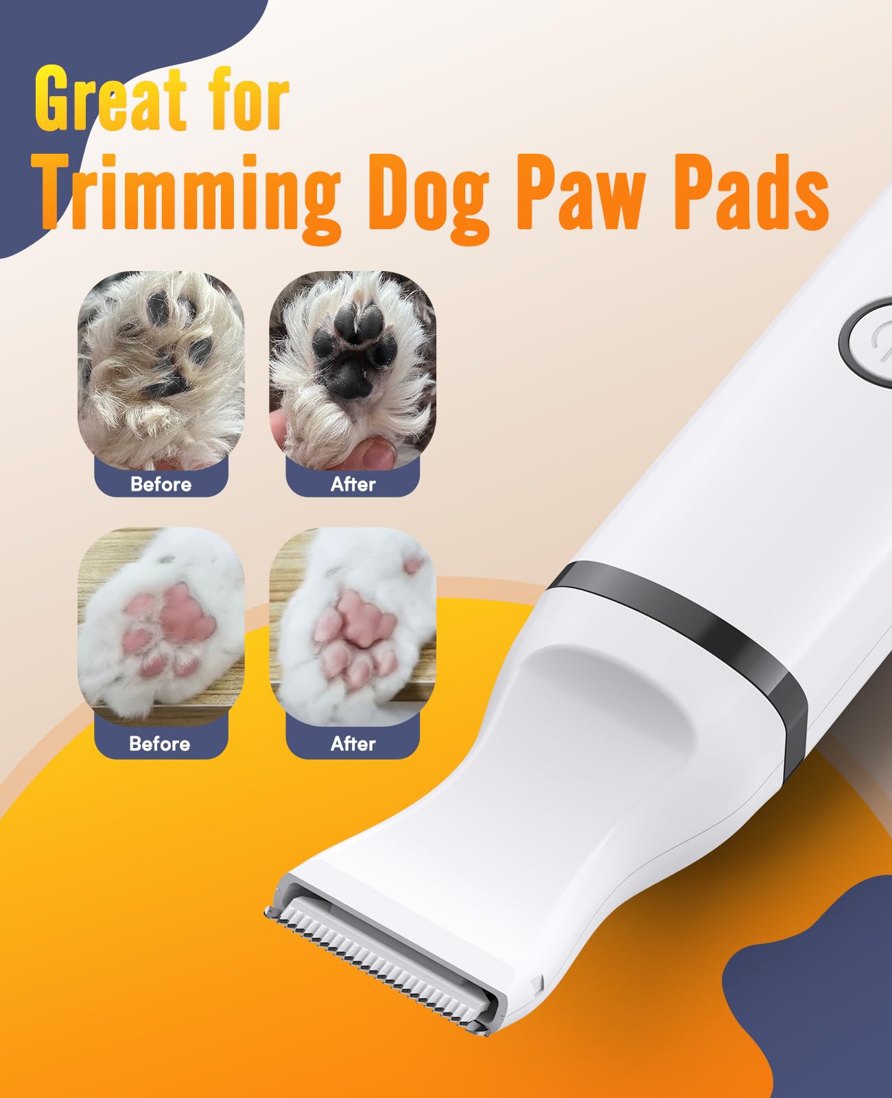 Oneisall Dog Paw Trimmer,Corldless Paw Trimmer For Dogs With Double Blades,Quiet 2 Speed Small Dog Grooming Clippers For Paws, E