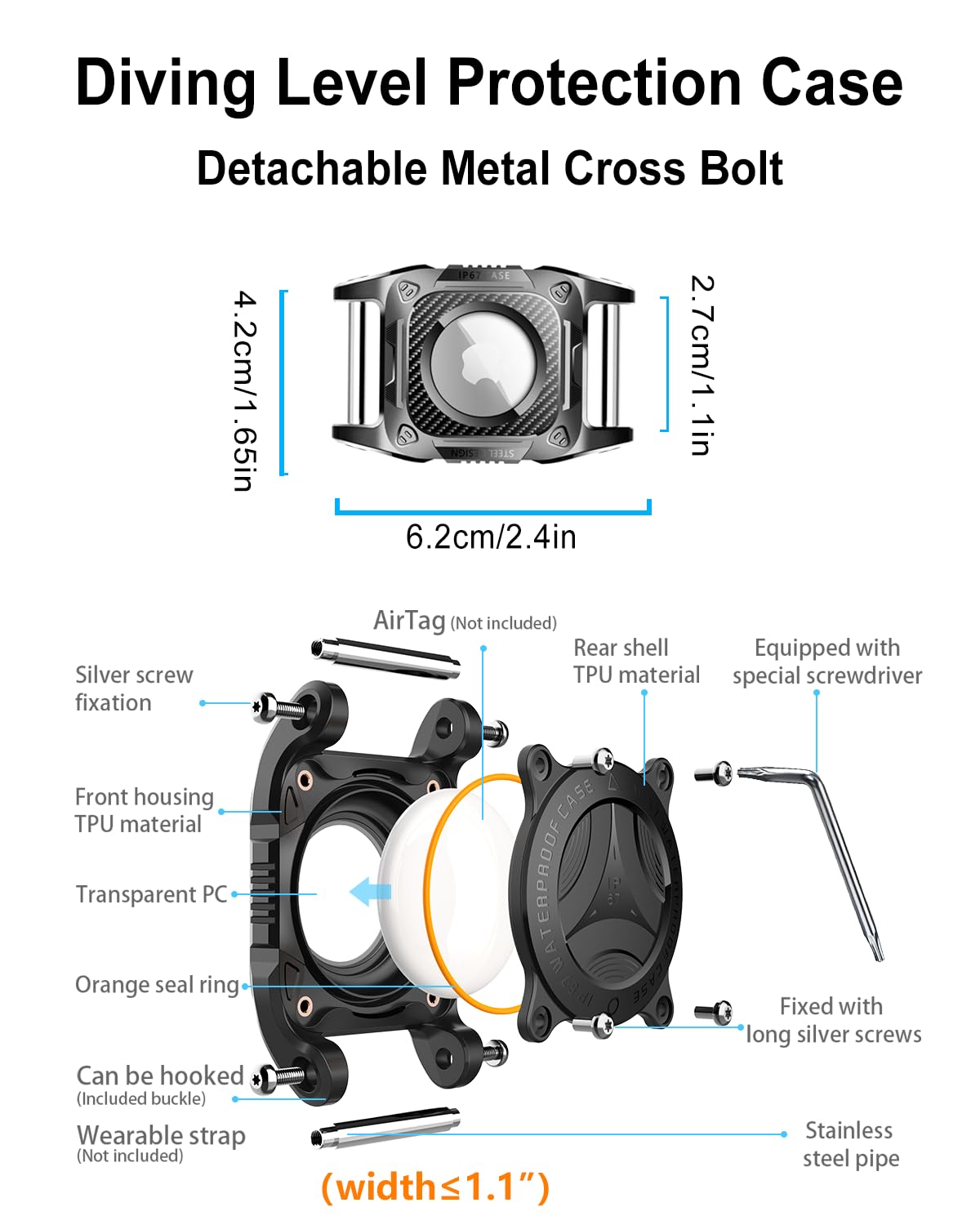 Ip68 Waterproof Airtag Dog Collar Holder, 2 Pack Hard Tpu Protection Airtag Holder With Removable Handle Compatible Apple Airtag