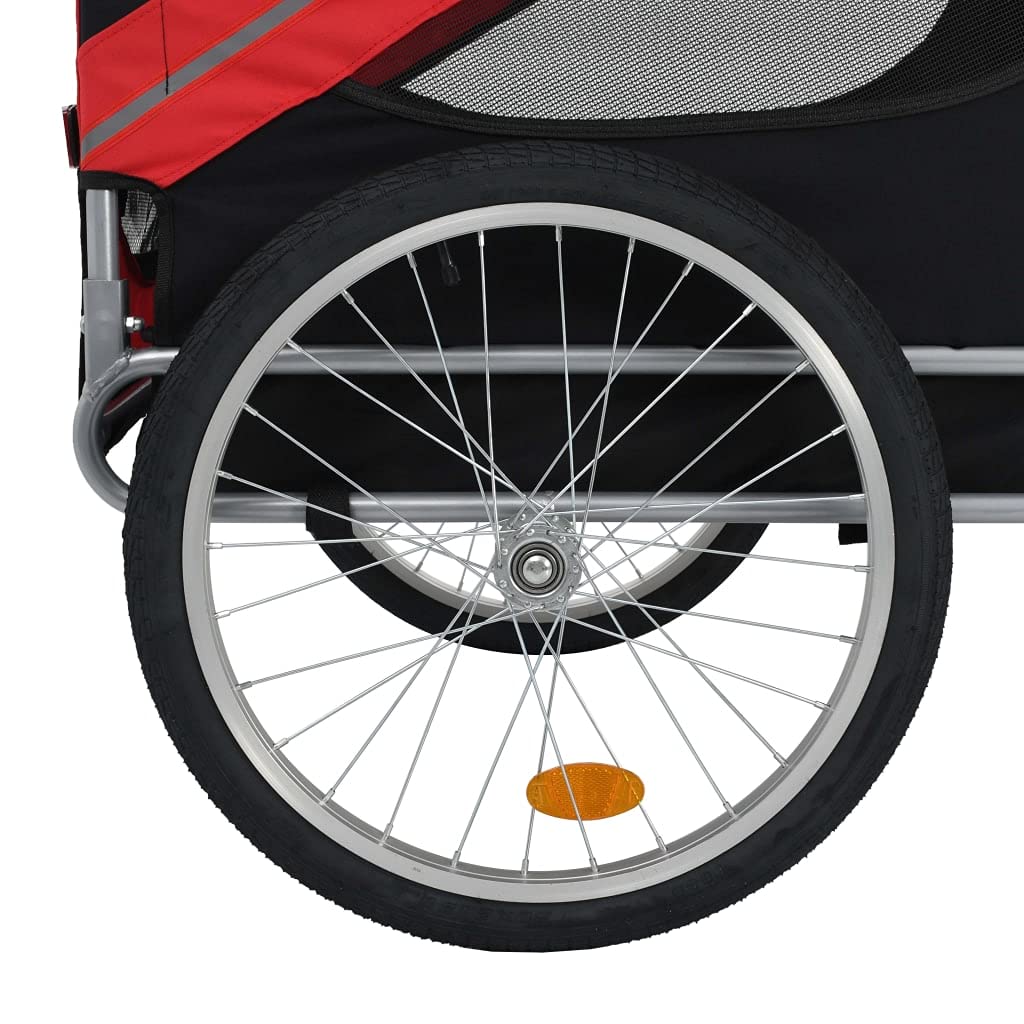 vidaXL Dog Bike Trailer in Red and Black - Water-Resistant Oxford Fabric Dog Bike Carrier with Reflectors and Quick-Release Hitch