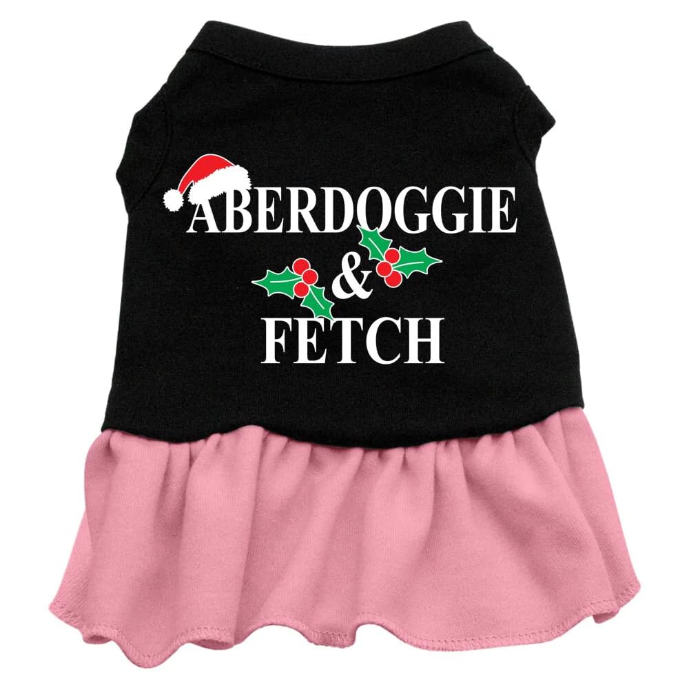 Christmas Pet Dog & Cat Dress Screen Printed, Aberdoggie Christmas Black W/Light Pink 3XL (25-35 lbs.)