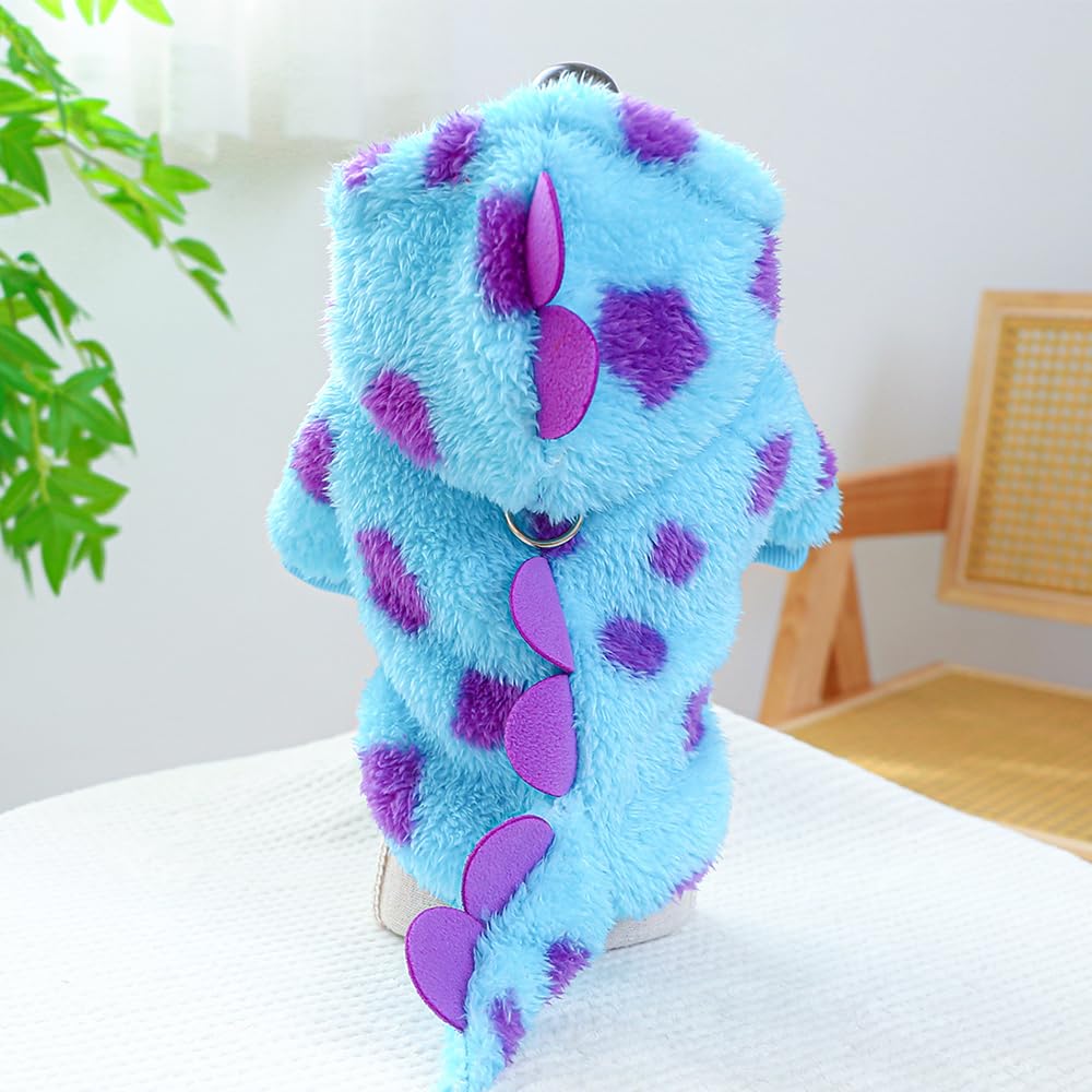 Anelekor Dinosaur Dog Clothes For Small Dog Girl Boy,Fleece Winter Puppy Hoodies With Leash Ring,Cold Weather Coat For Cat,Funny