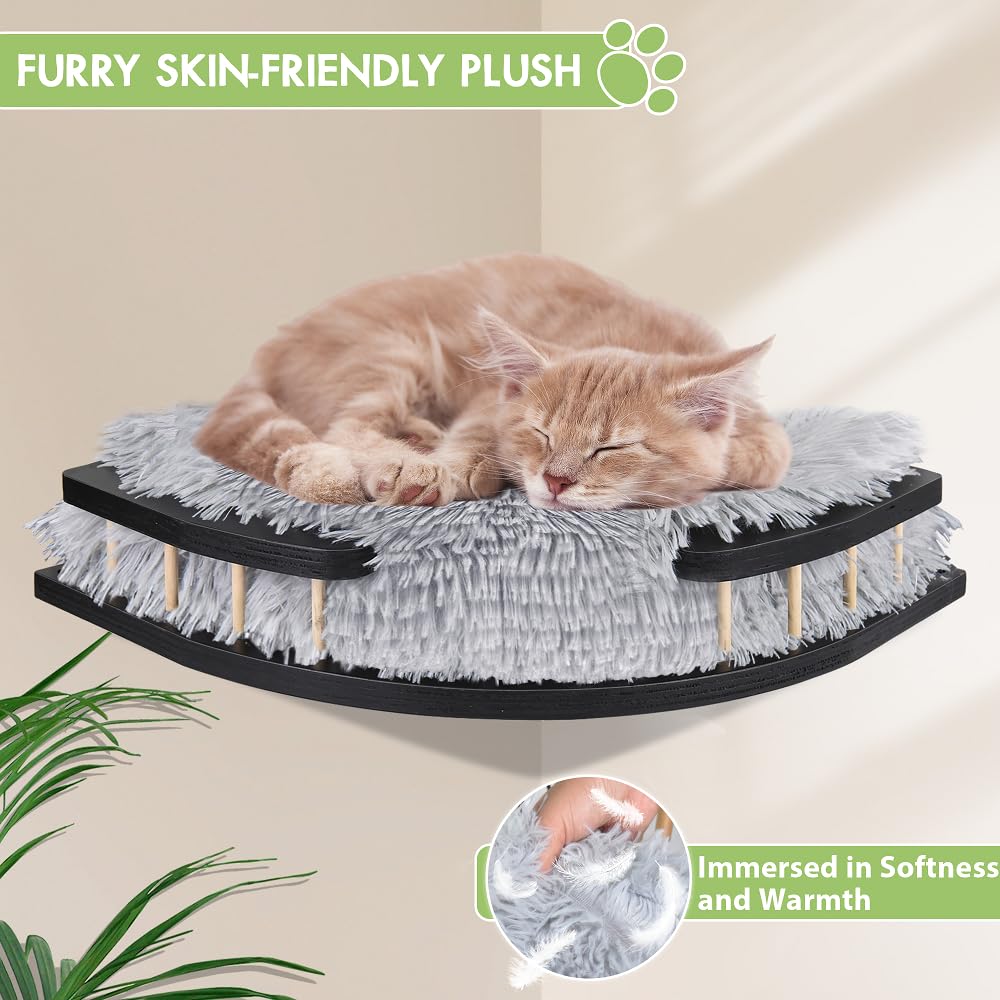Cat Wall Furniture Set With Plush Cushion, Cat Hammock Cat Wall Shelves With 3 Cat Wall Steps, Cat Shelves And Perches For Wall