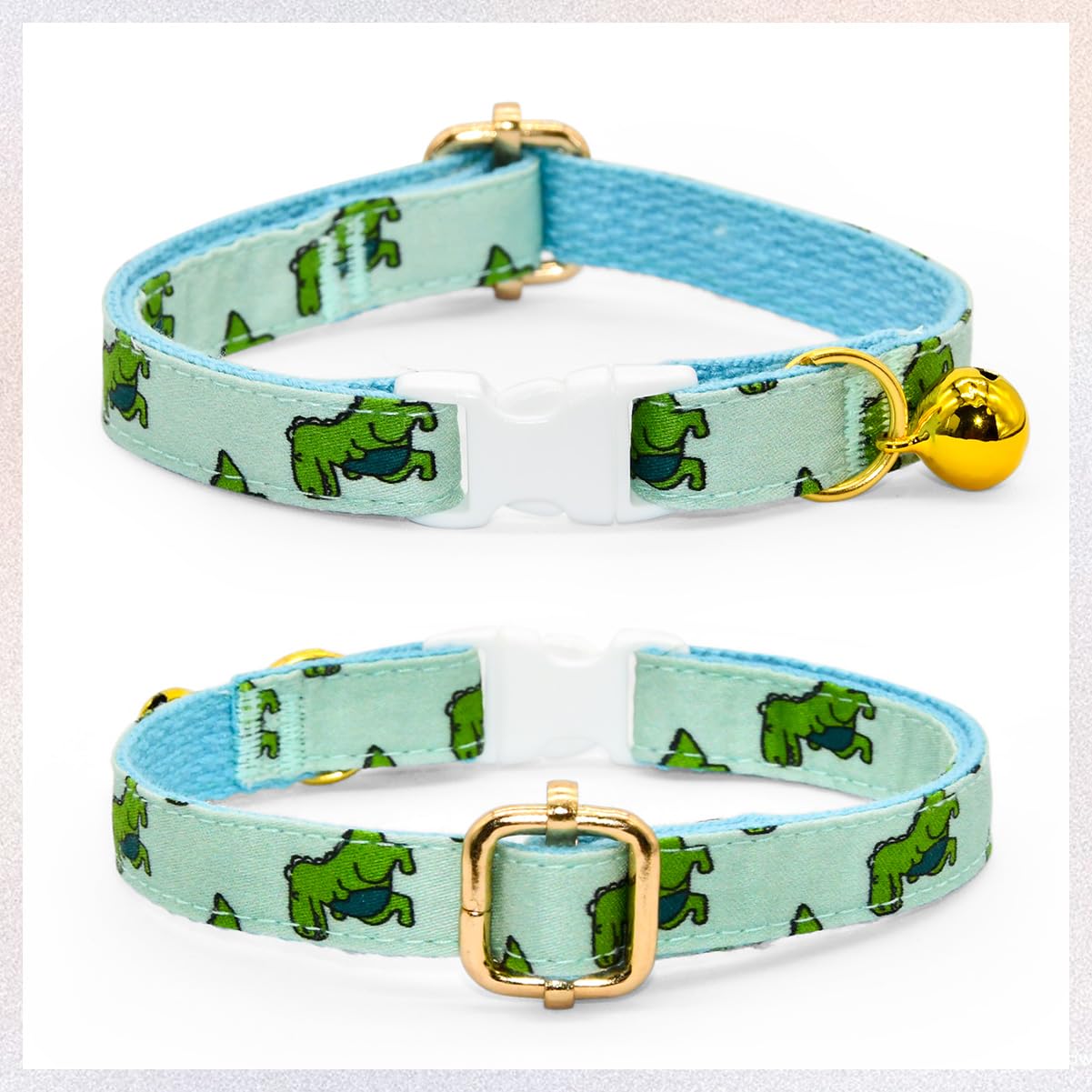 Sage Dinosaur Cat Collar Bow Tie With Bell, Breakaway Safety Cat Collar, Wedding/Birthday Cat Accessories