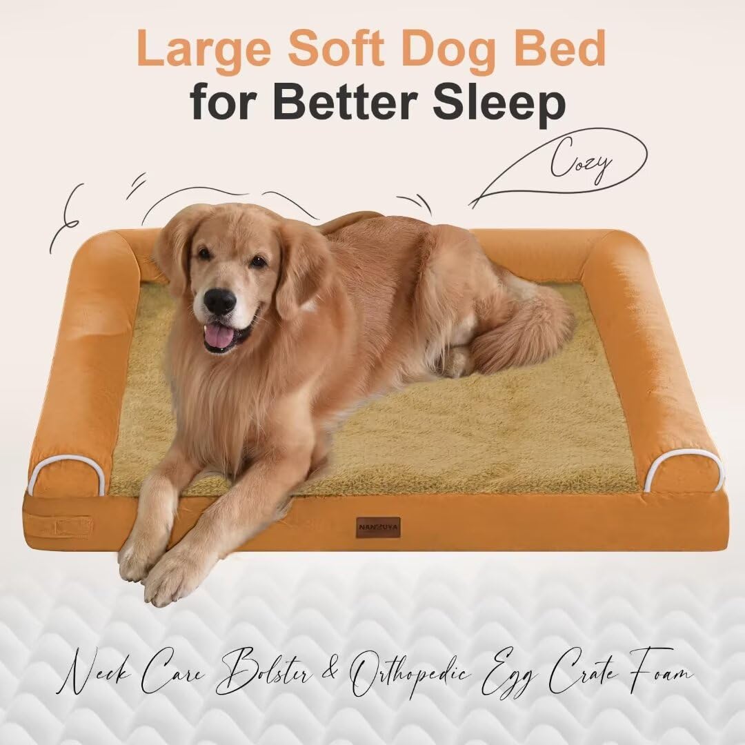 Large Dog Bed Orthopedic Washable: Jumbo Dog Bed Bolster Extra Large Dogs Egg Crate Foam Sofa Couch Waterproof Removable Cover - Orange