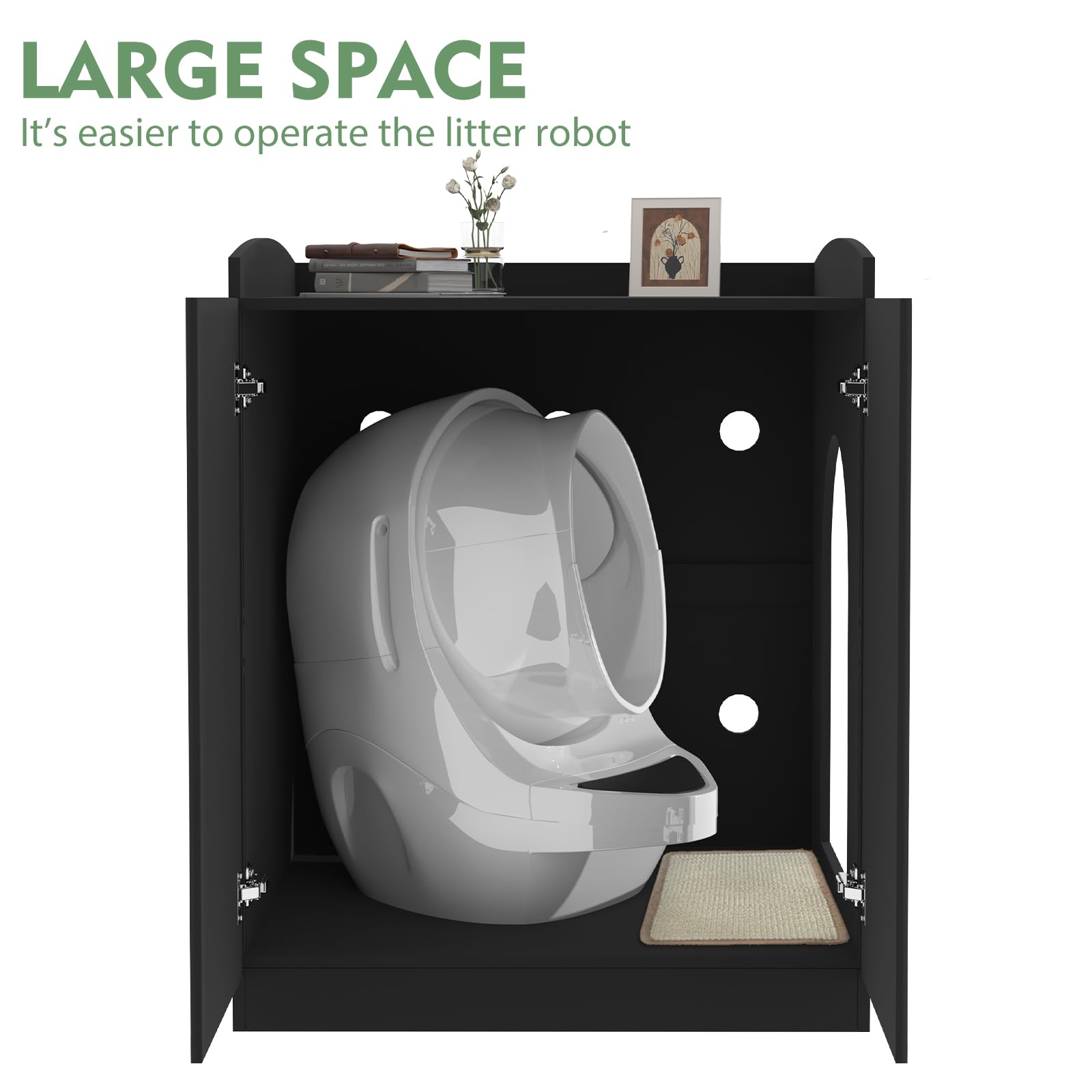 Amunrbrek Modern Tall Self Cleaning Litter Box Enclosure,Hidden Cat Litter Box Enclosure Furniture For Large Automatic Litter Bo