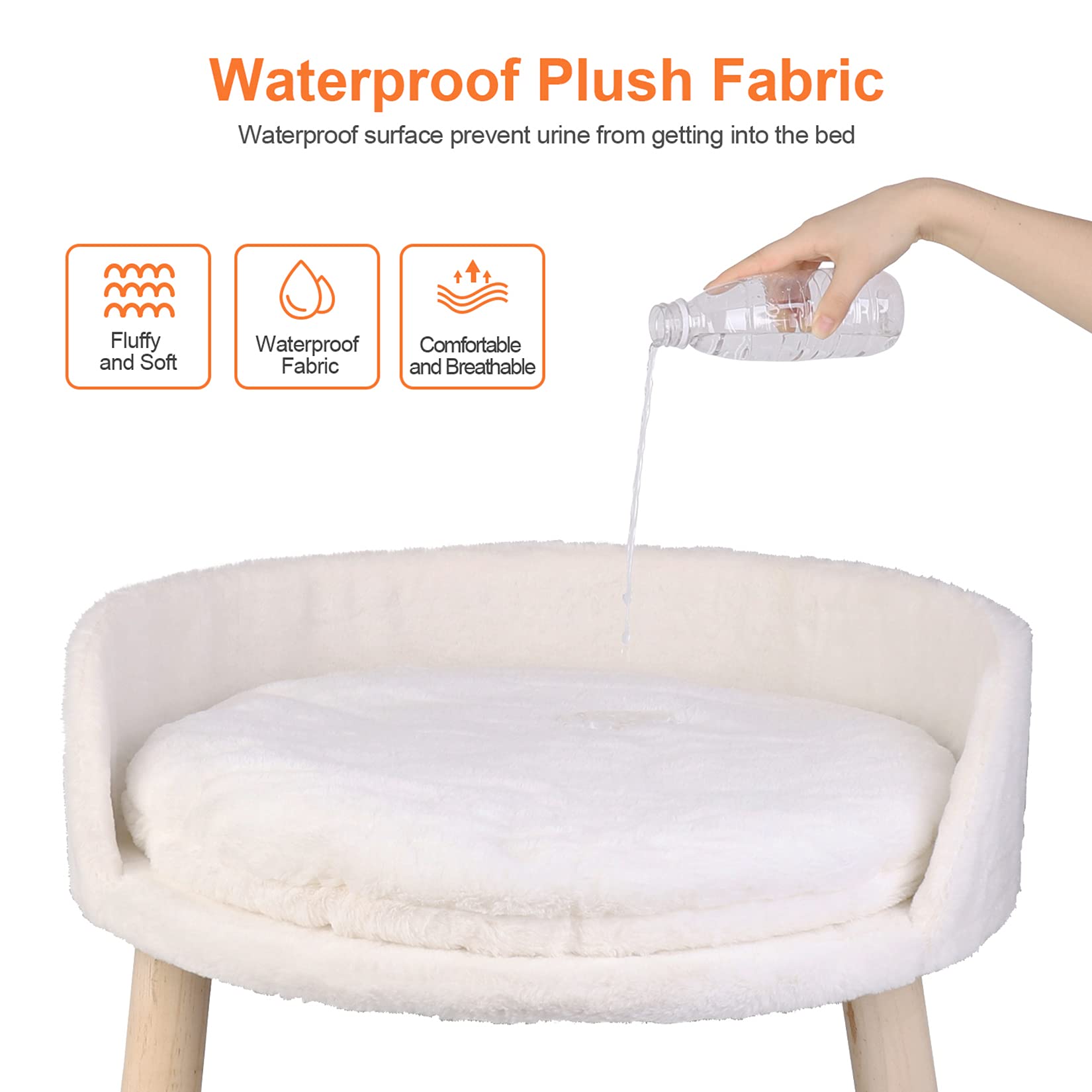 Bingopaw Elevated Pet Bed,Nordic Pet Stool Bed With Cozy Pad Waterproof,Pet Chair With Sturdy Wood Legs For Small Dog Kitten