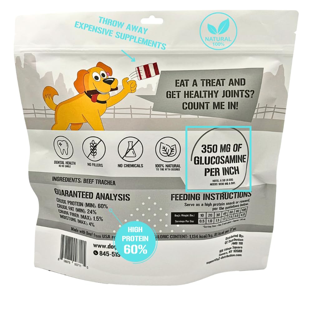 Dog Chits Beef Trachea Chews for Dogs - All-Natural,1 Pound, Healthy Treats for Joint Support, Digestible Rawhide-Free Supplemen