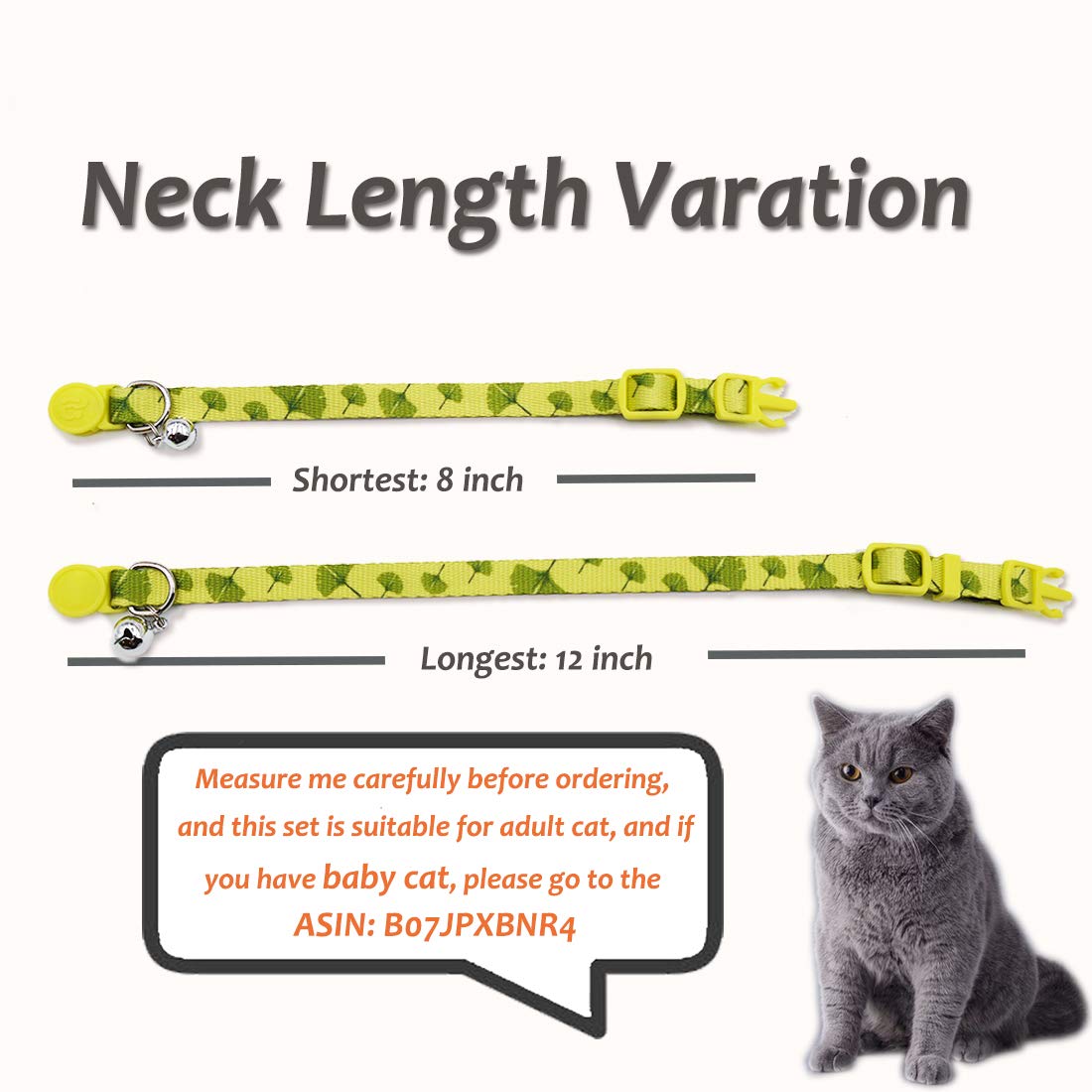 Azuza 4 Pack Breakaway Cat Collar With Bell, Quick Release Safe Buckle Adjustable Cat Collars, Floral Print Rose/Ginkgo/Sunflower/Butterfly