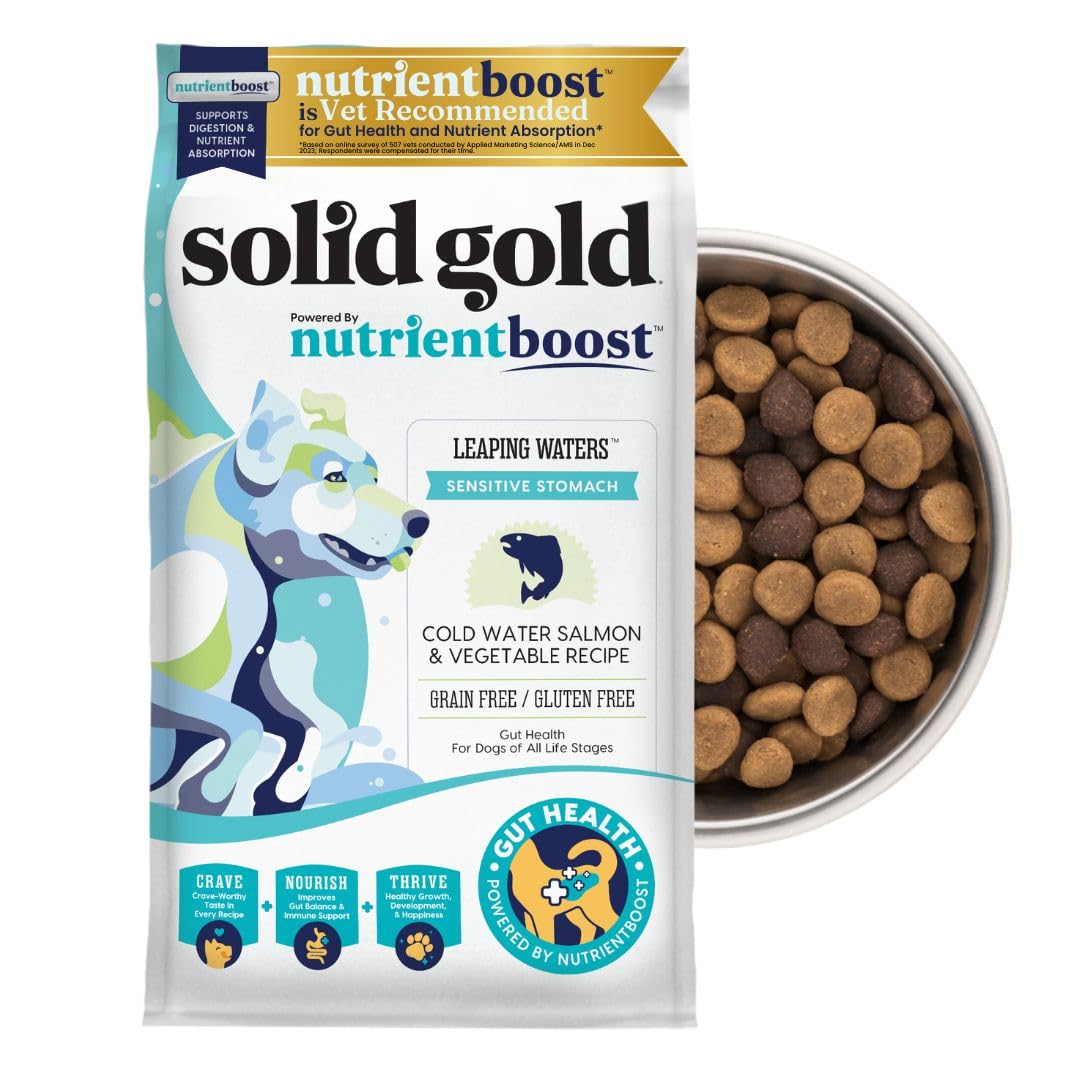 Solid Gold Salmon Dog Food for Sensitive Stomachs - Grain Free & Gluten Free Kibble w/Probiotics to Support Gut Health & Digesti