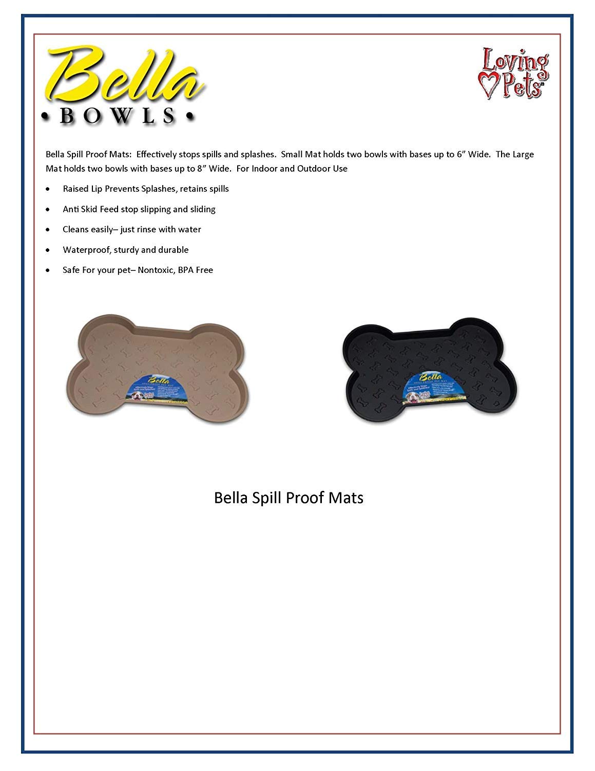 Loving Pets Bella Spill-Proof Pet Mat For Dogs, Small, Tan