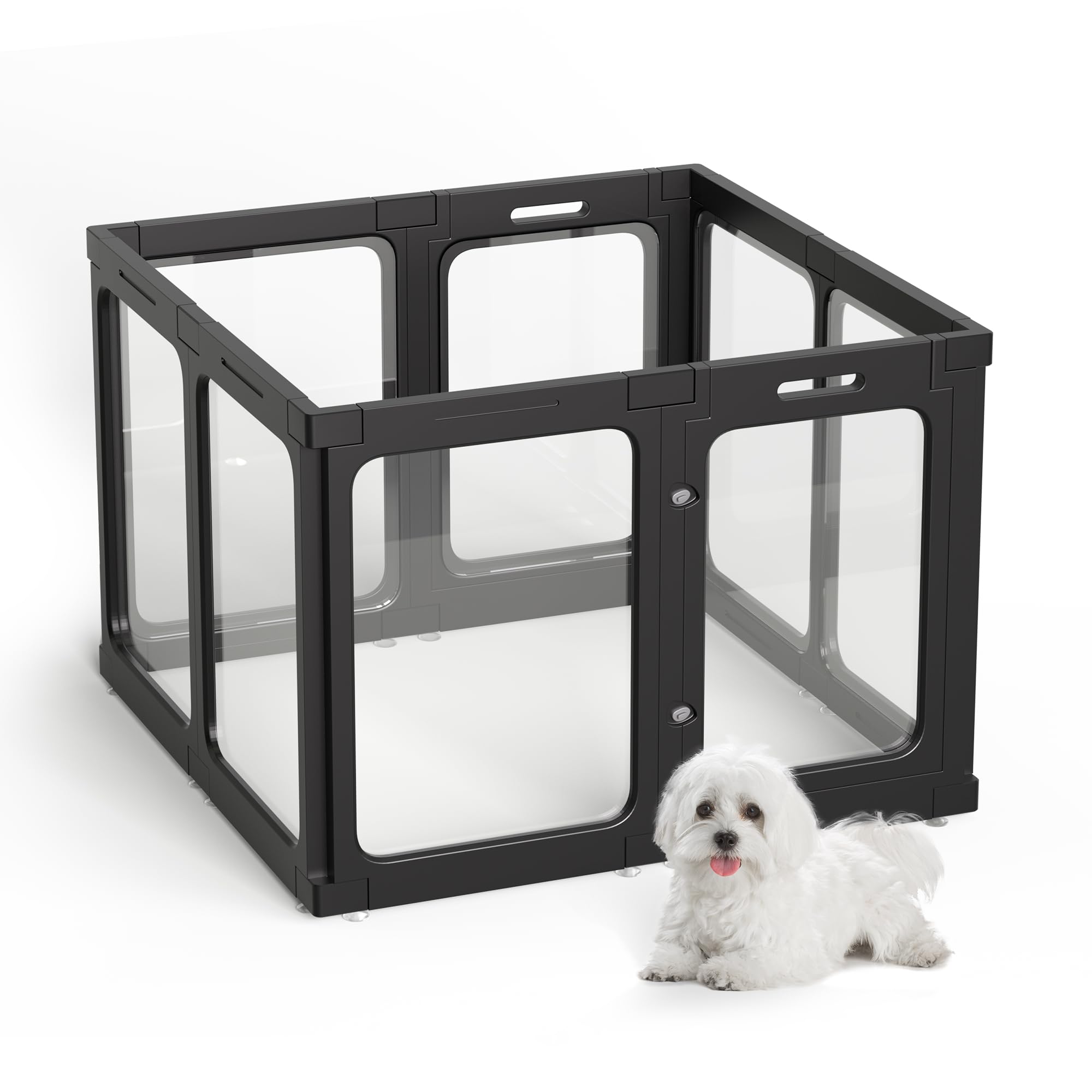 Jalove Acrylic Dog Playpen Indoor, 8 Pcs Plastic Puppy Playpen With Door, Clear Playpen For Dog Cat Rabbit Ferret, Easy Assemble