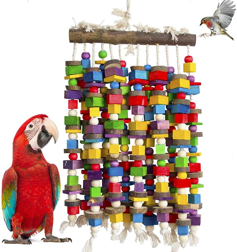 Deloky Extra Large Bird Parrot Chewing Toy-Multicolored Natural Wooden Blocks Bird Tearing Toys Suggested For Macaws Cockatoos,A