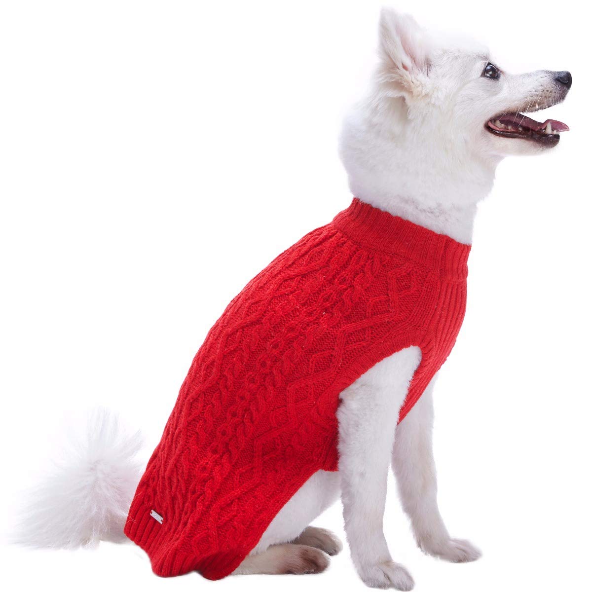 Blueberry Pet Classic Dog Sweater Wool Blend Cable Knit Pullover Crewneck Winter Clothes In Red Danger, Back Length 22'', Large