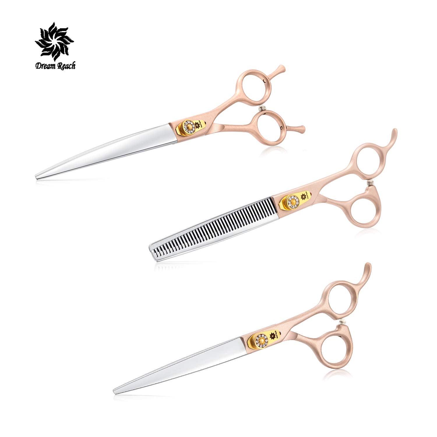7 Inches Professional Pet Grooming Scissor, 440C Japanese Steel Straight & Curved & Thinning & Chunker Shears/Scissors For Dog Cat And More Pets (7 Inch-Grooming Scissors Set)