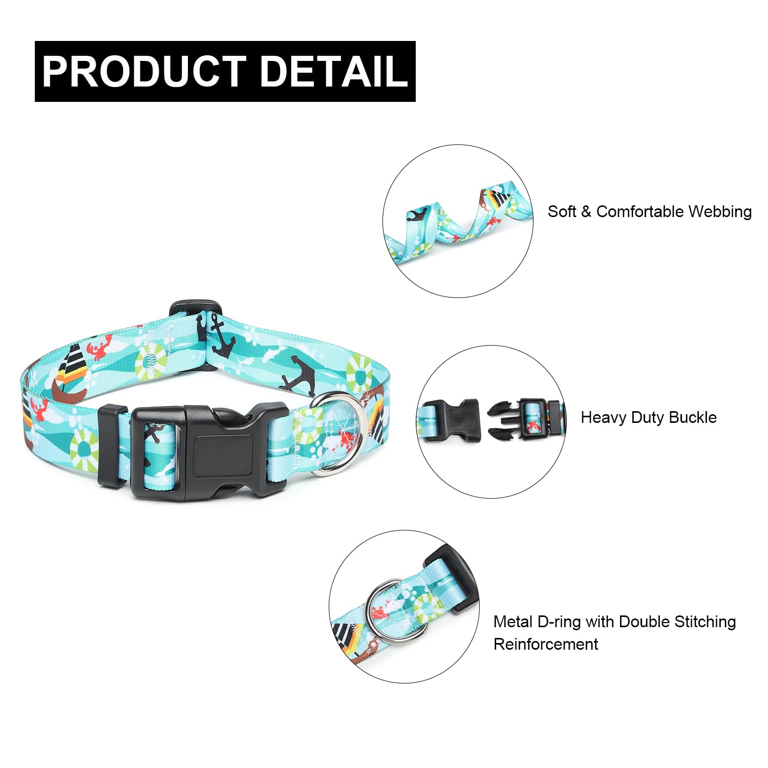 Mercano Adjustable Dog Collar - Special Design Patterns, Soft Nylon Comfortable Sturdy Pet Collar For Small Medium Large Dogs (X