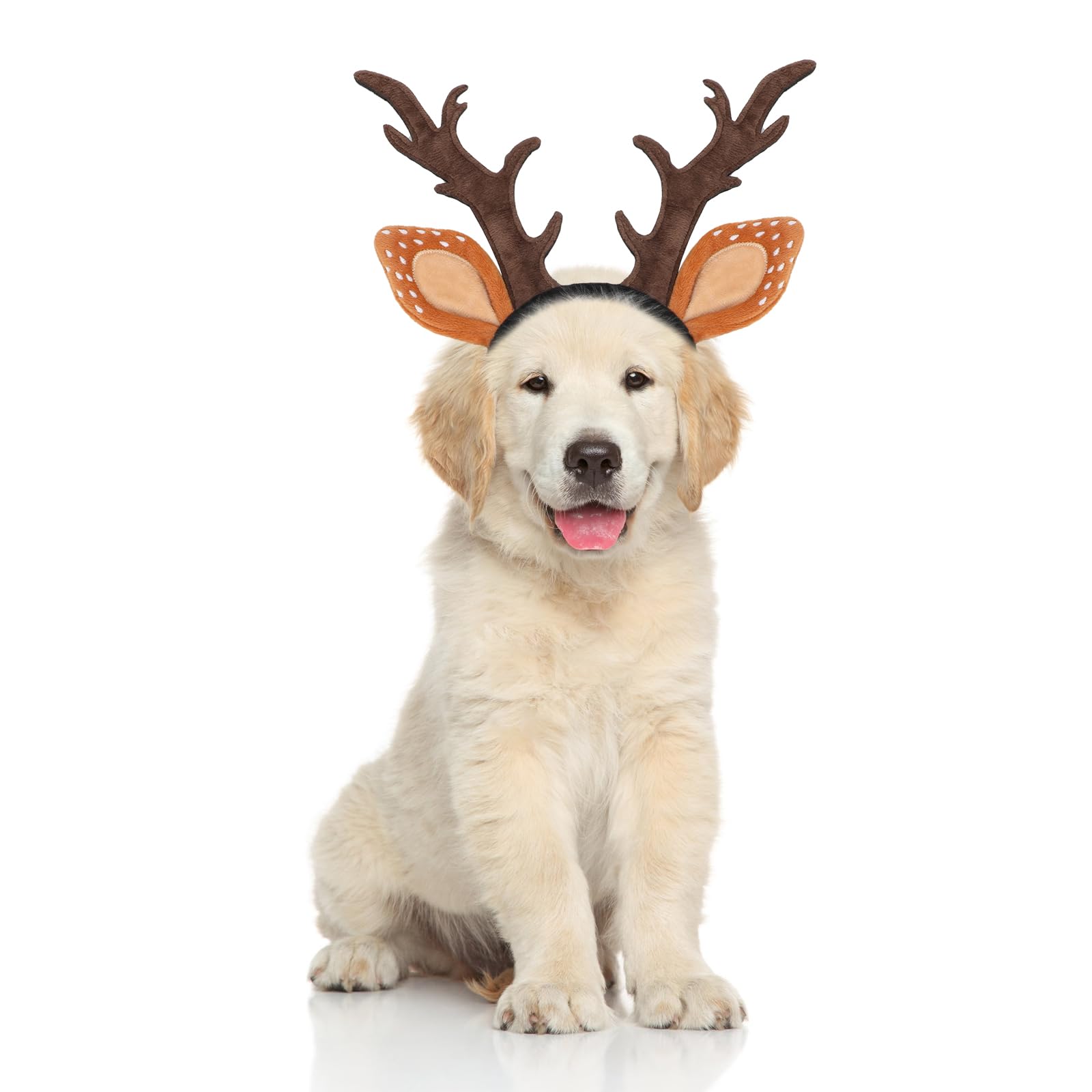 BWOGUE Dog Elk Reindeer Antler Headband with Santa Hat Pet Pet Christmas Costume Headwear Accessories for Dogs and Cats (Medium,