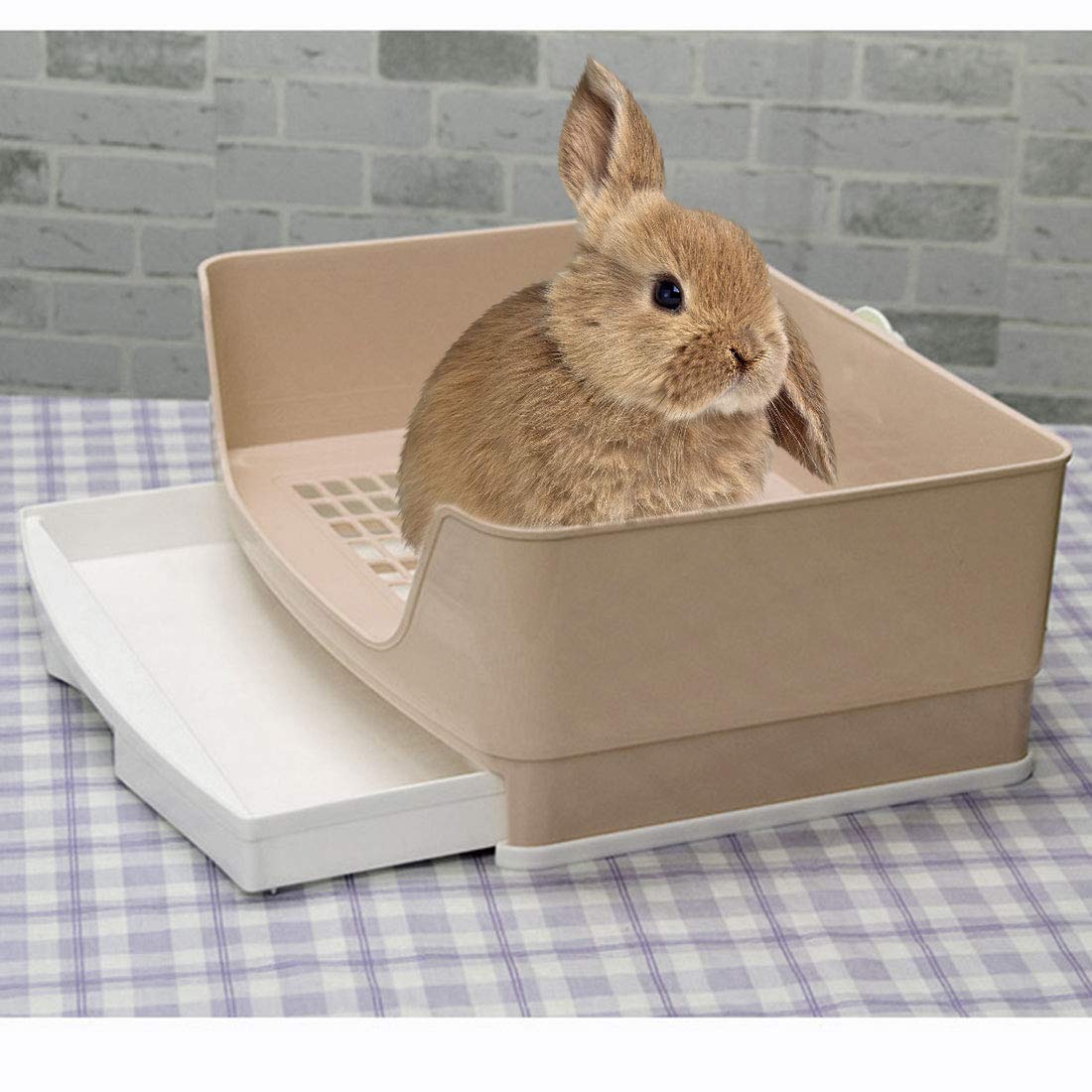 Pinvnby Large Rabbit Litter Box Bigger Pet Litter Pan Trainer With Drawer Corner Toilet Box For Adult Guinea Pigs Chinchilla Ferret Hedgehog Small Animals(Brown)