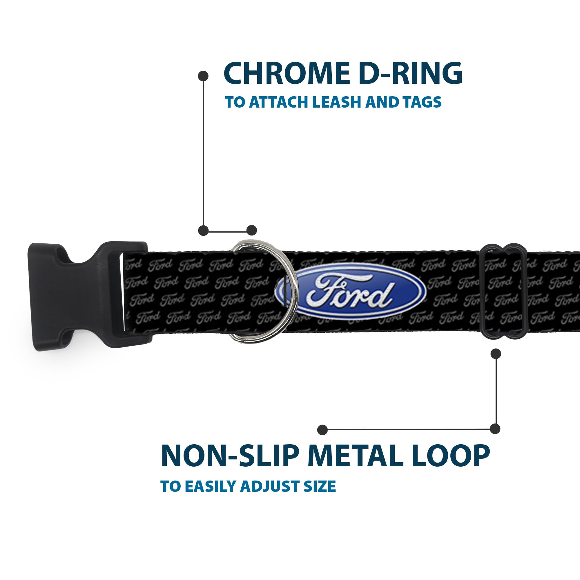 Buckle-Down ''Ford Oval Repeat W/Text'' Plastic Clip Collar, 1/2'' X 6-9''/Small