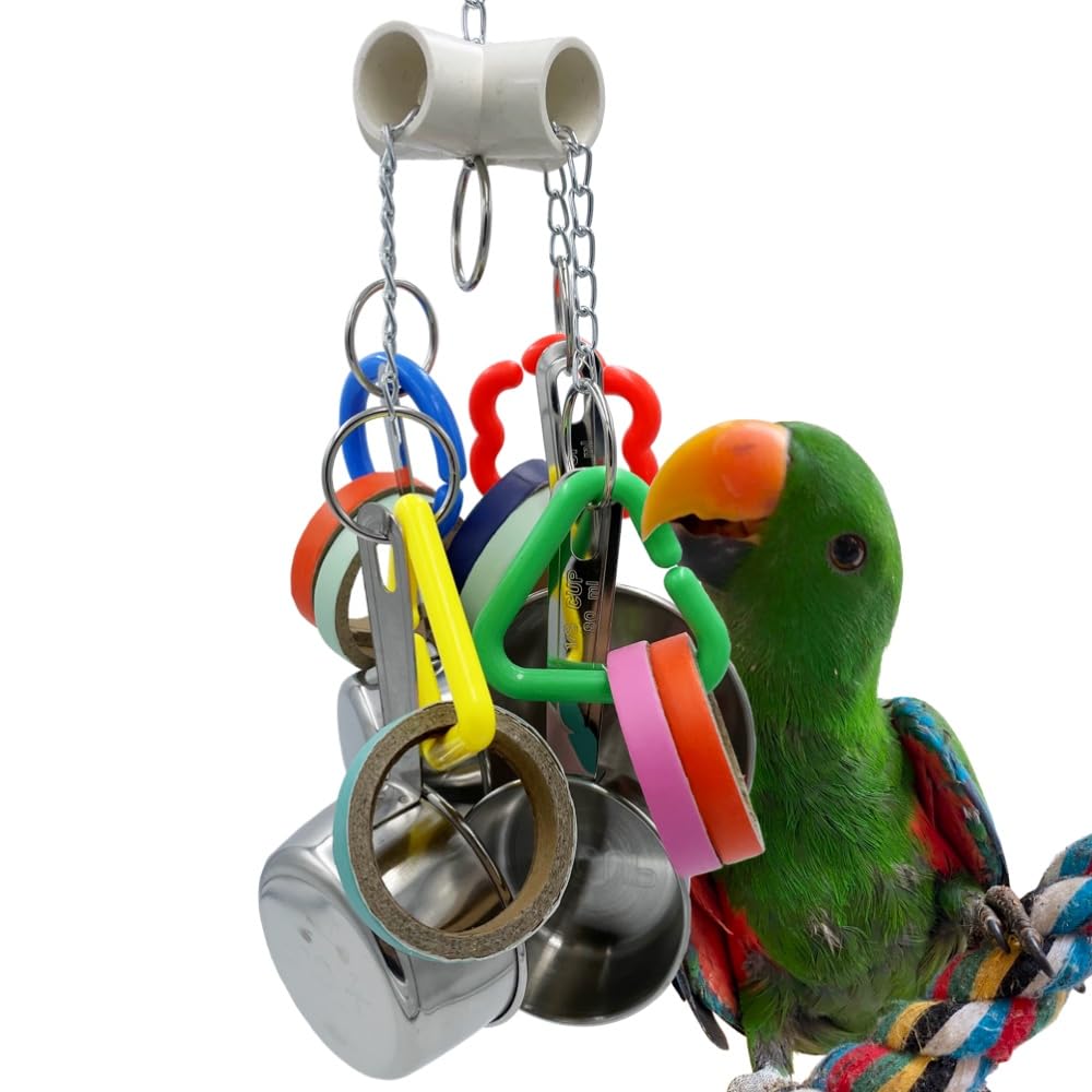 Gilygi Stainless Steel Chewable Parrot Toys With Pullable Pots, Cardboard Rings - Durable Bird Toys For Medium And Large Parrots Amazons, Mini Macaws, African Greys, Cockatoos, Eclectus