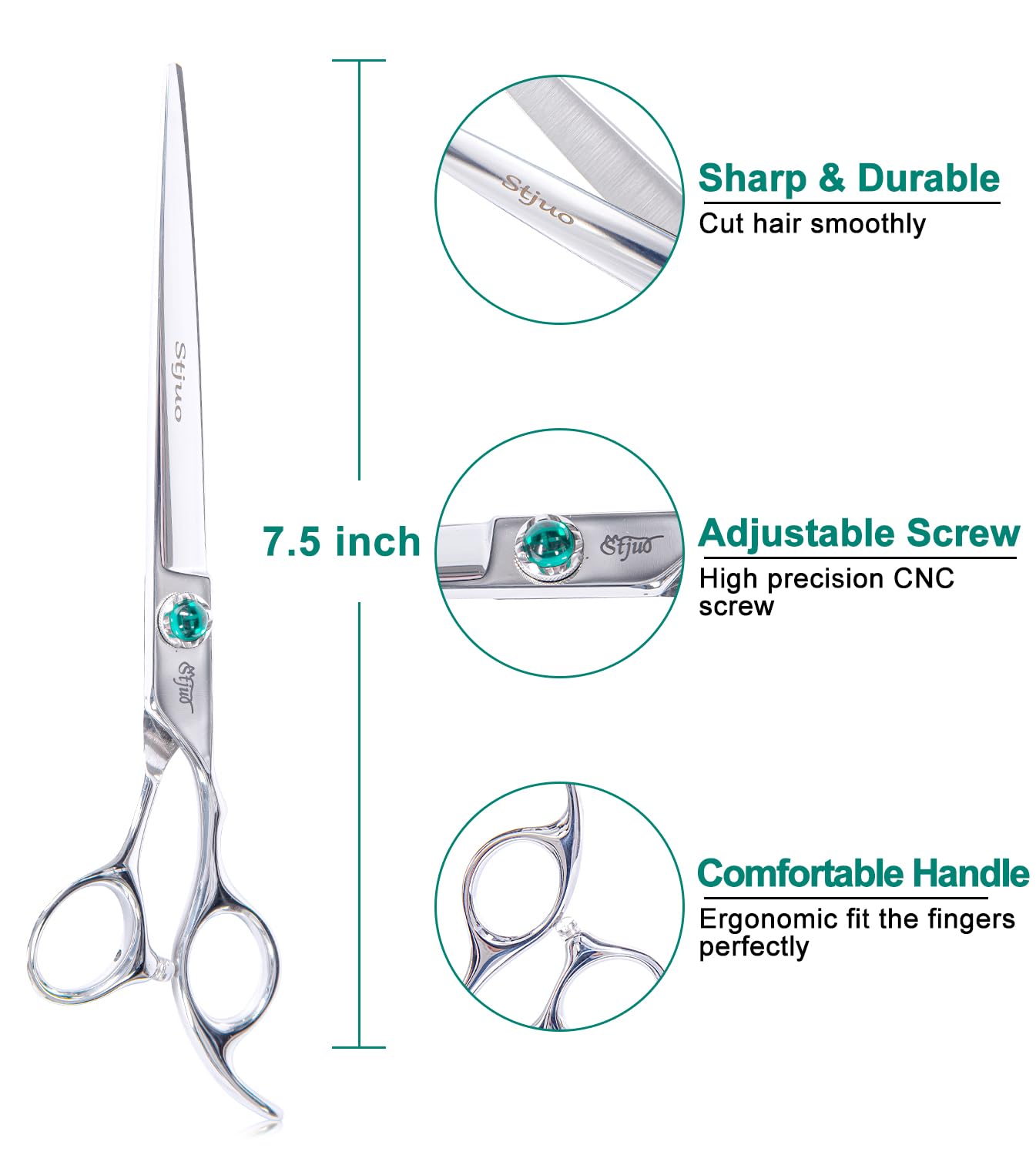 Stjuo Dog Grooming Straight Scissors 7.5 Inch Professional Pet Shears Made Of Japanese Advanced Stainless Steel Professional Gro
