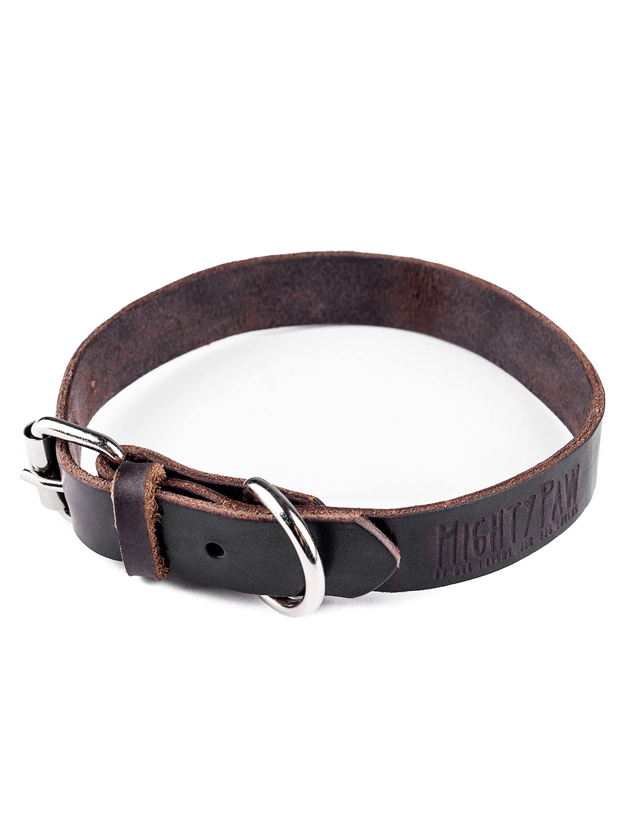 Mighty Paw Leather Dog Collar - Genuine Material - Thick Leather - Strong Metal Buckle - Ultimate Comfort - Modern Dog Design - 