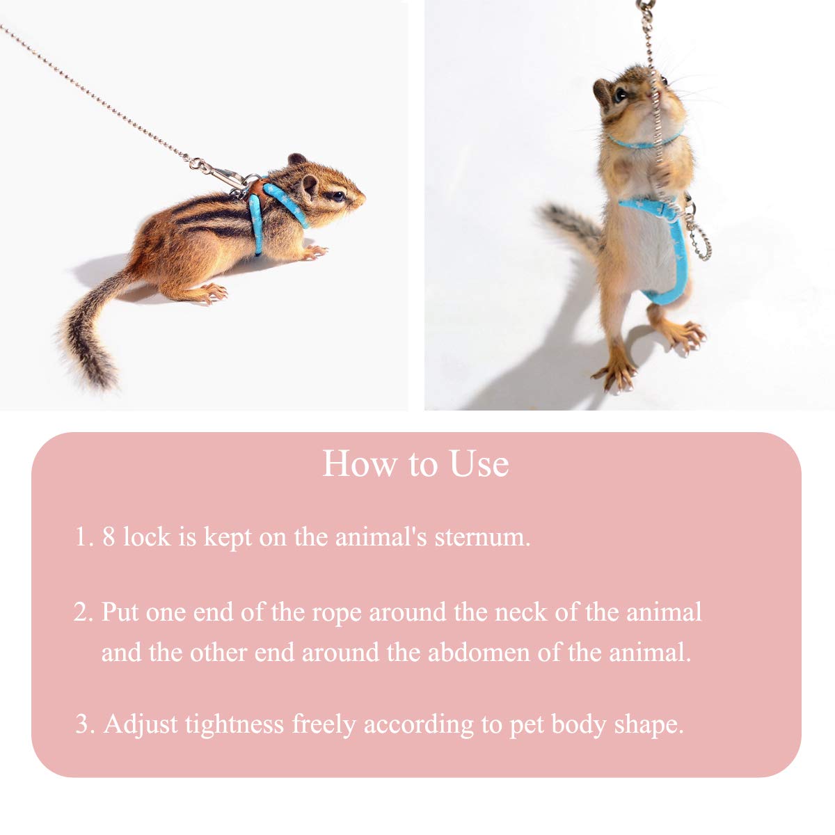 Adjustable Leash Harness With Bell For Rat Mouse Squirrel Guinea Pig Walking Training (Pink)