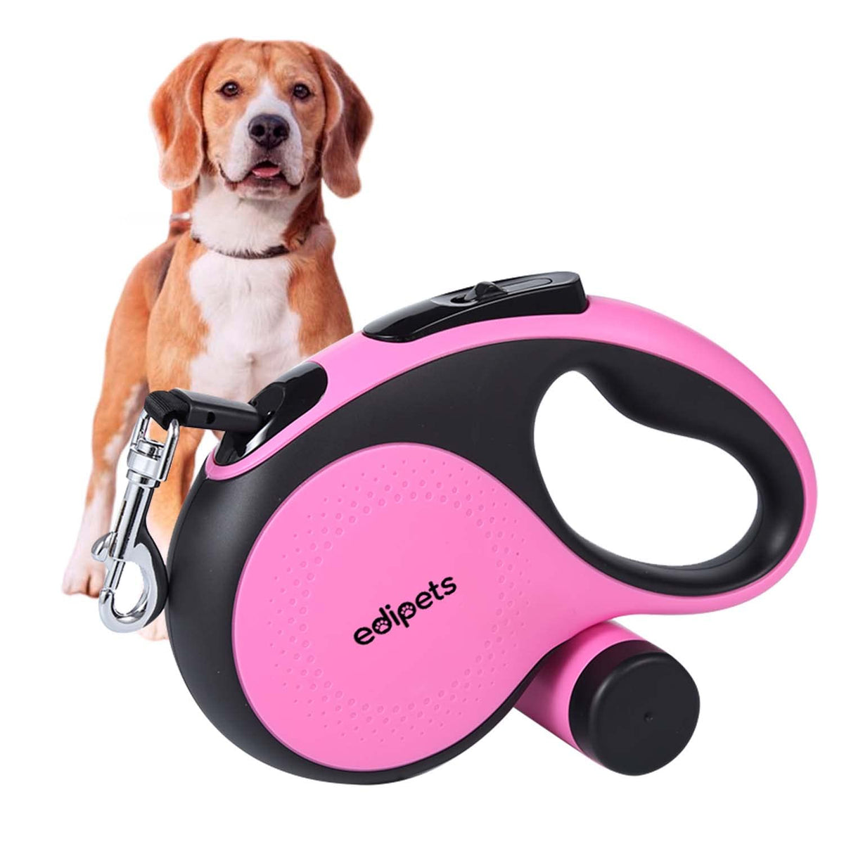 Edipets, Retractable Dog Lead, Extendable Dog Lead, 3, 5 And 8 Metres Long Flexible Tape For Training And Walking, For Small, Medium And Large Dogs (8 Metres, Pink)