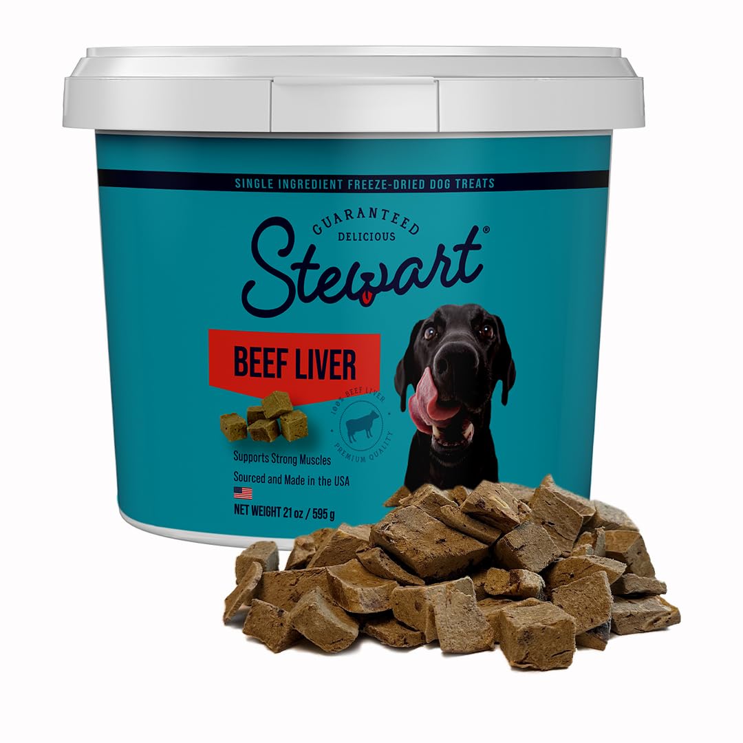 Stewart Single Ingredient Freeze Dried Raw Dog Treats, Beef Liver, 21 Ounce Value Size Resealable Tub, Training Treats Or Meal Topper For All Size Dogs, High Protein, Grain-Free, Gluten-Free