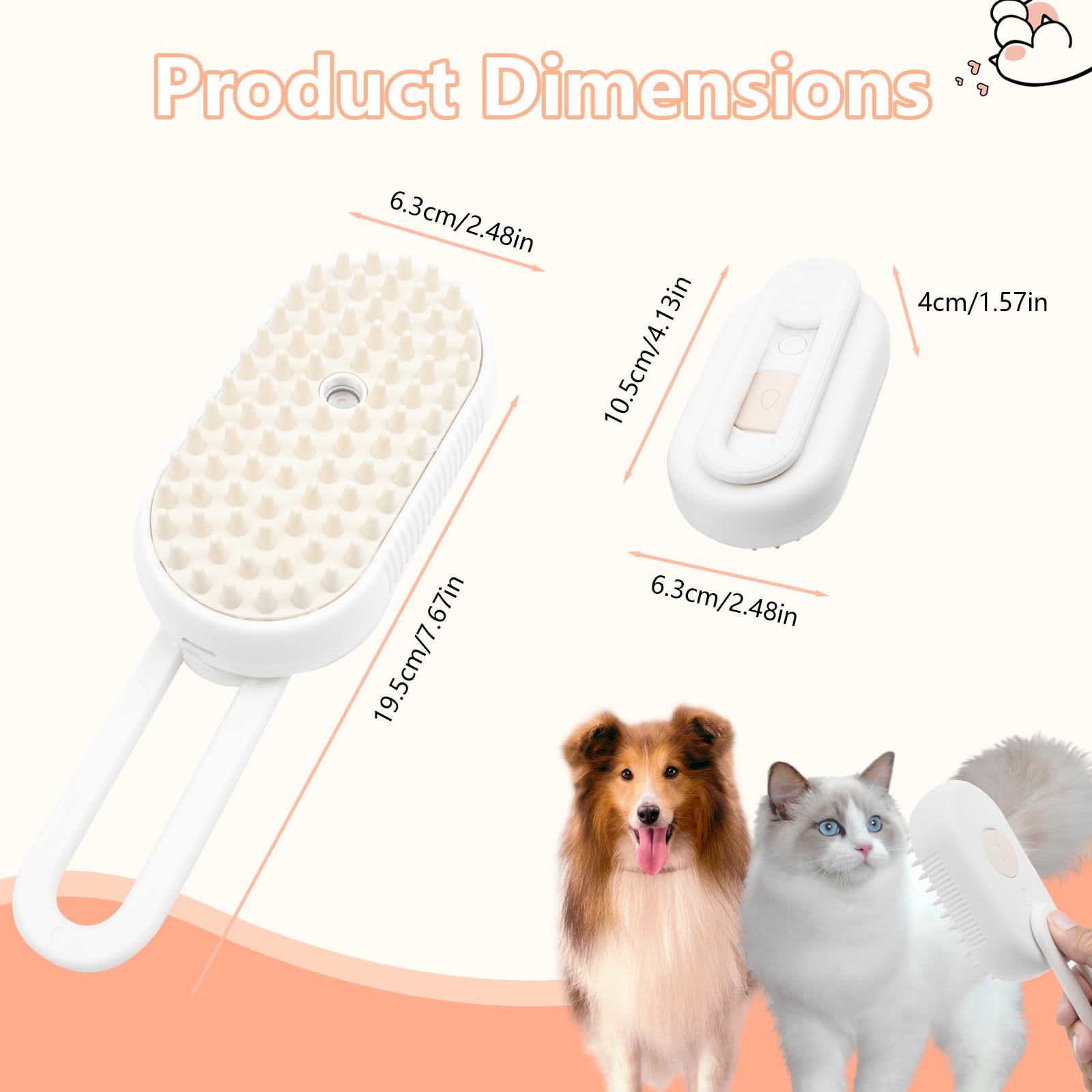 Cloud Care Cat Brush With Steam - 3-In-1 Self-Cleaning Pet Hair Brush For Shedding, 360 Rotating Arm, Detachable Silicone Bristl