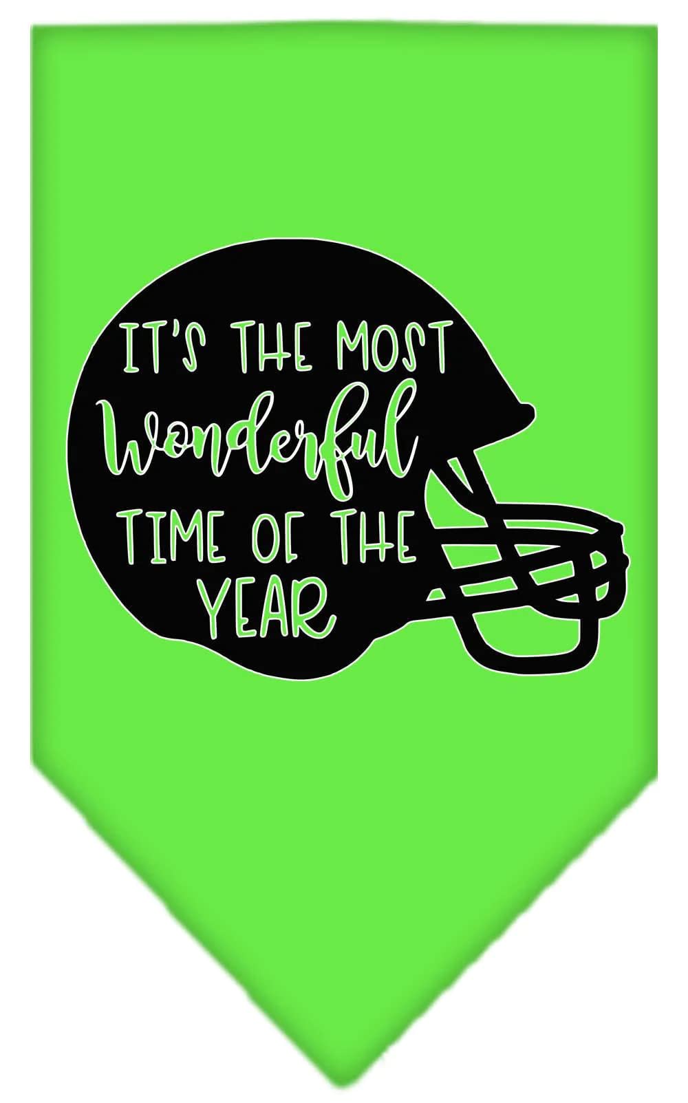 Pet and Dog Bandana Screen Printed, "It's The Most Wonderful Time Of The Year (Football)" Bright Pink Large