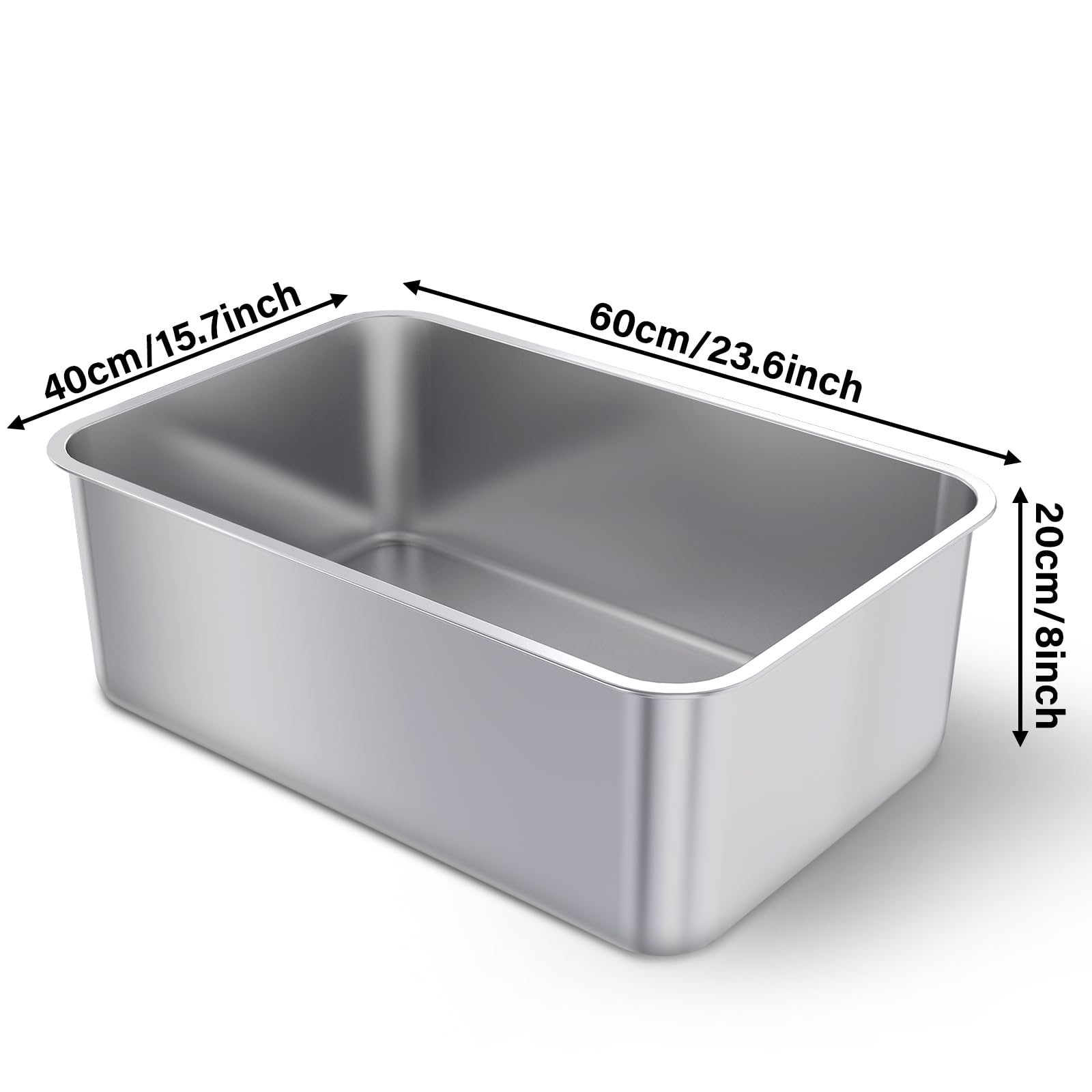 Stainless Steel Cat Litter Box, 23.6''X15.8''X8'' Xxl Stainless Steel Litter Box 8 Inch Deep, Extra Large Metal Litterbox For Bi
