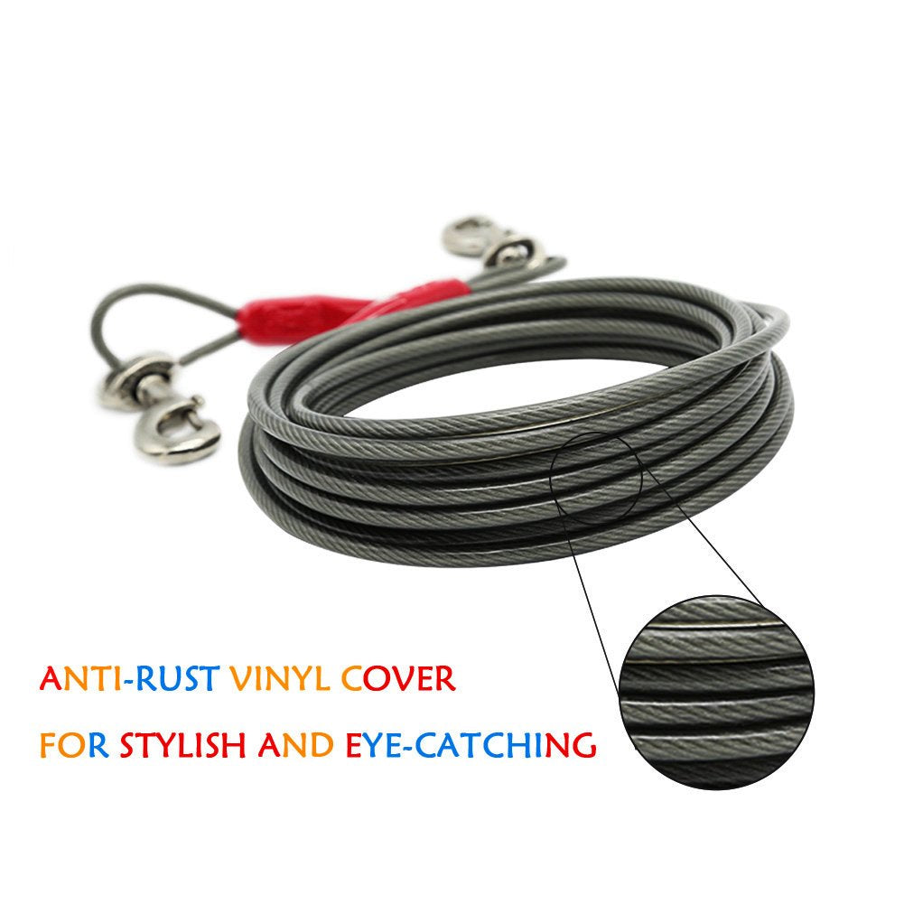 Petest 25Ft Tie-Out Cable With Crimp Cover For Super Dogs Up To 250 Pounds