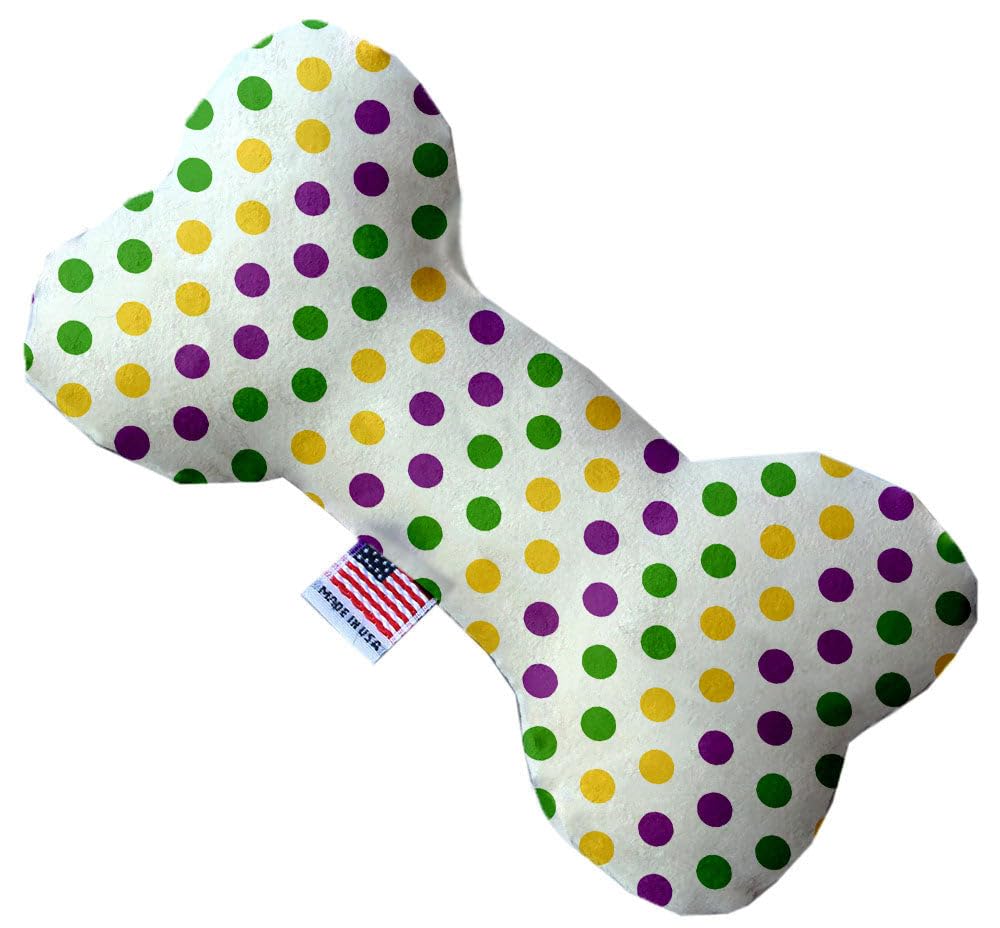 Pet and Dog Plush Heart or Bone Toy, &quot;Mardi Gras Group&quot; (Available in different sizes, and 10 different pattern options!) Mardi Gras Polka Dot 6&quot; Plush Bone