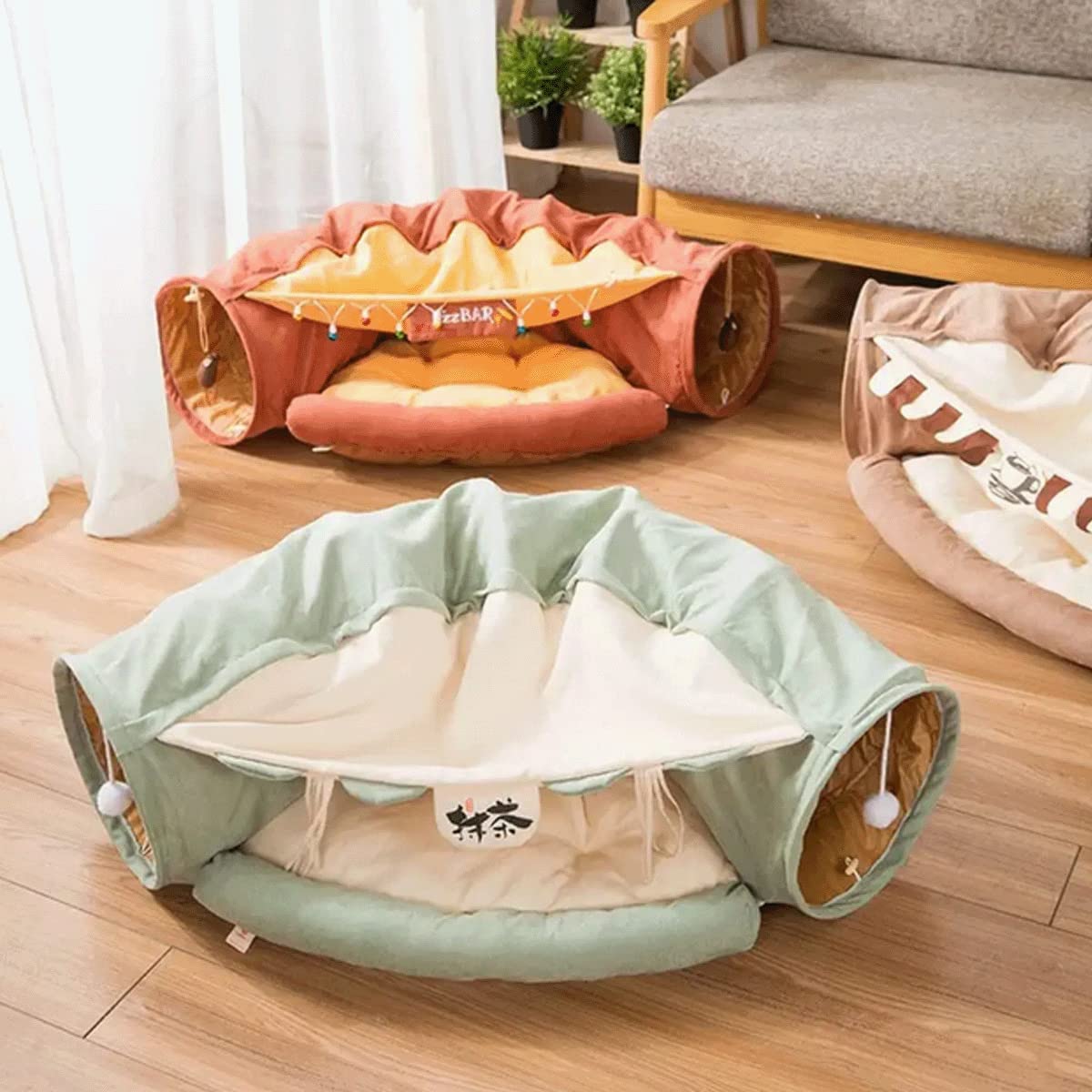 Leftstarer 2-In-1 Collapsible Cat Tunnels For Indoor Cats Beds And Hideout For Pets Dogs Rabbits Home Soft Tunnel Tubes Toys Wit