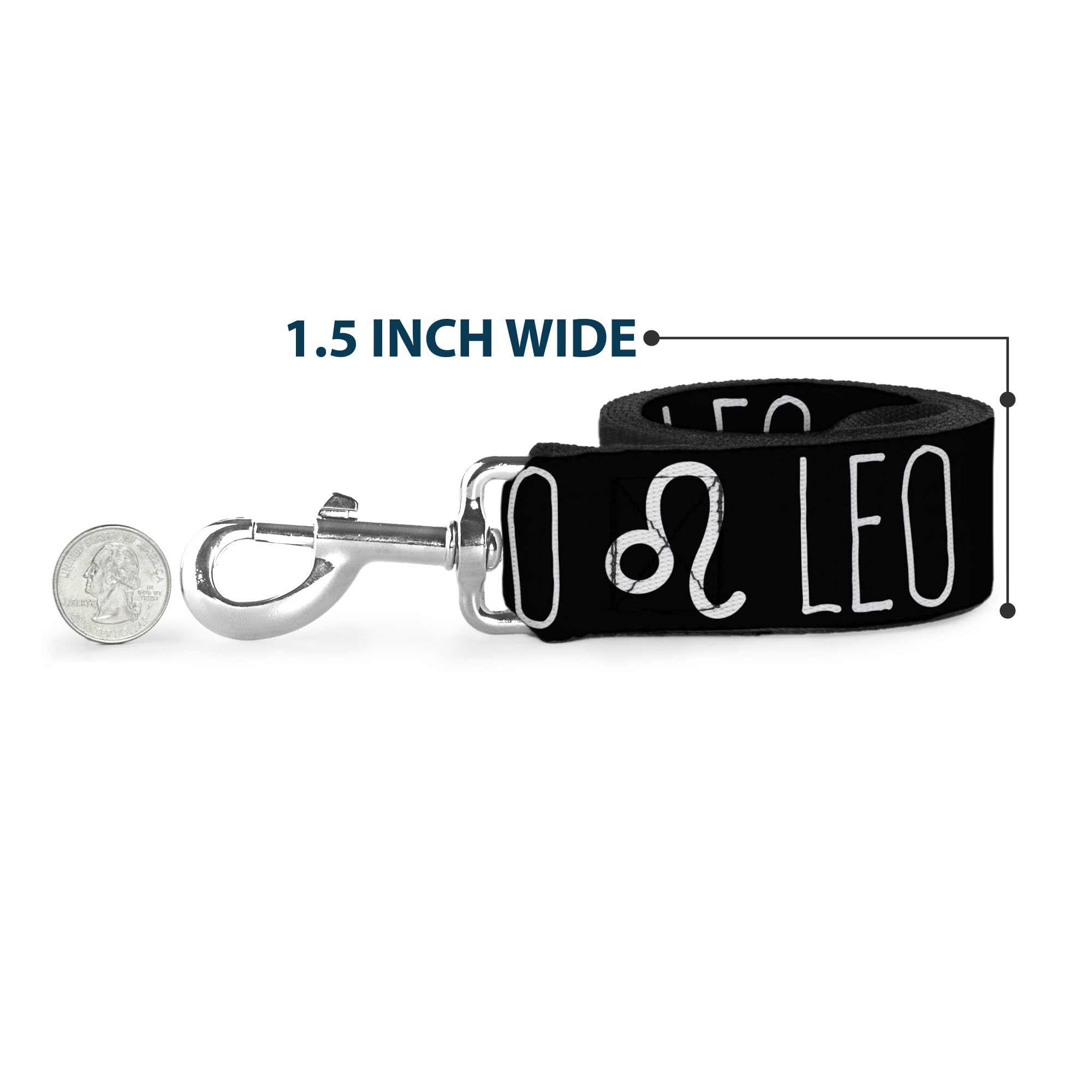 Dog Leash Zodiac Leo Symbol Black White 6 Feet Long 1.5 Inch Wide