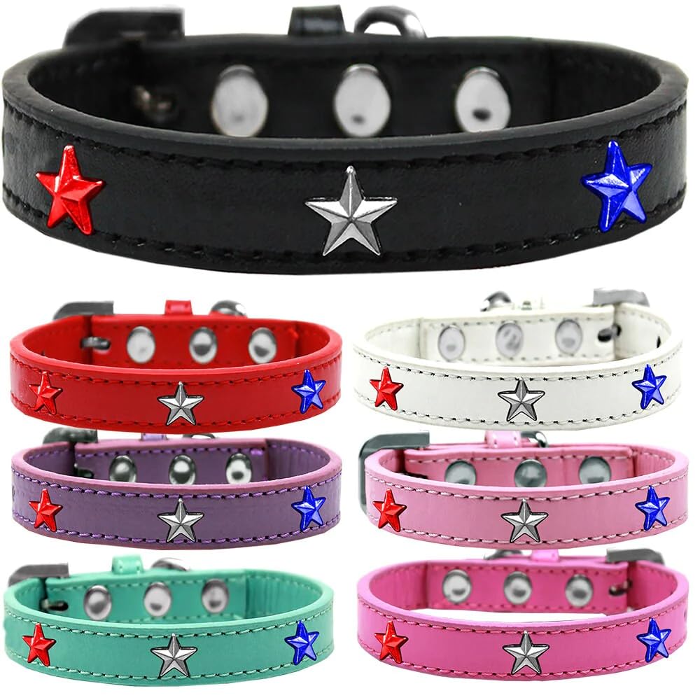 Dog, Puppy and Pet Widget Fashion Collar, &quot;Red, White & Blue Stars&quot; Light Pink 10