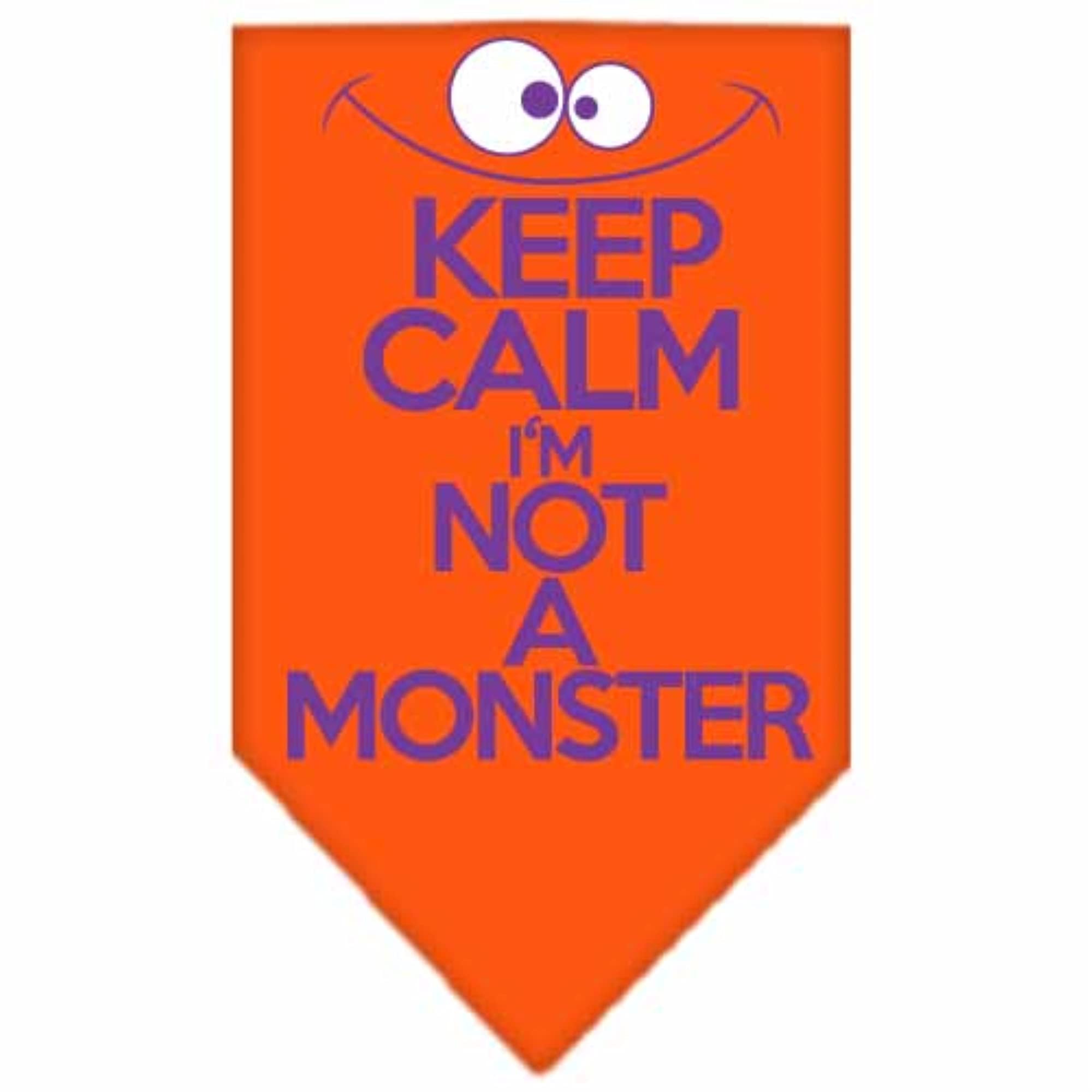 Pet and Dog Bandana Screen Printed, "Keep Calm, I'm Not A Monster" Orange Large