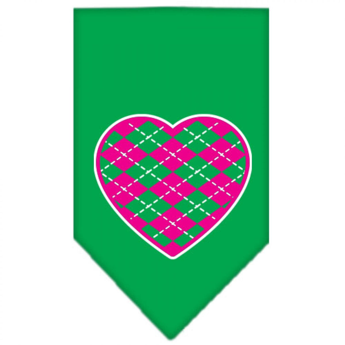 Pet and Dog Bandana Screen Printed, &quot;Pink Argyle Heart&quot; Emerald Green Small