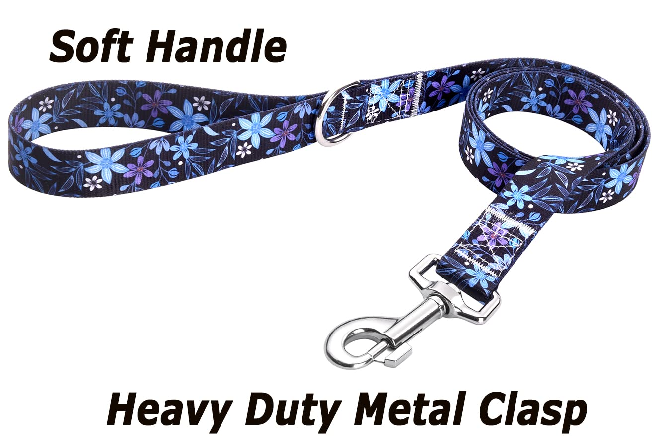 Hqyddmi Dog Collar And Leash Set For Small Dogs Cats, With Soft Comfortable Adjustable Floral Pattern, Blue Set(Xs)
